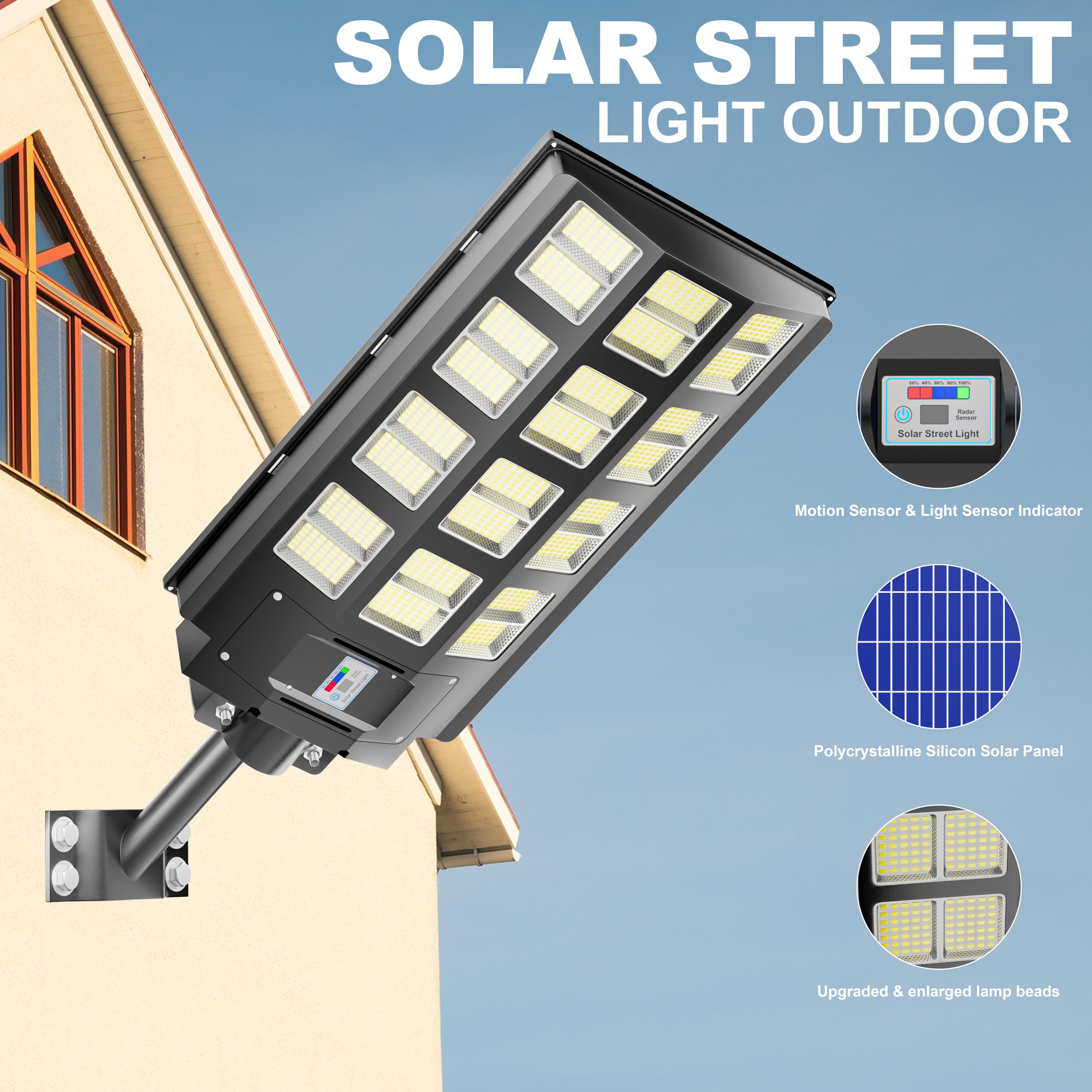 3200W Solar Street Lights Outdoor - 240,000 Lumens Waterproof IP66 with Remote Control & Motion Sensor - Dusk to Dawn Solar Flood Lights for Garden, Yard, Pathway, Parking Lot (2-Pack) - Perfect for Home Security & Energy-Efficient Outdoor Lighting