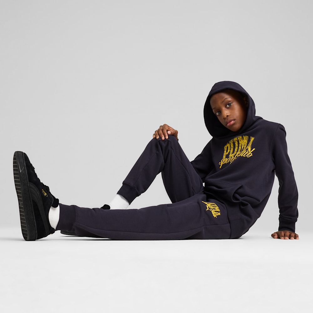 PUMA Kids' Classic French Terry Navy Blue Hoodie - Soft & Comfortable Pullover for Boys & Girls - Perfect for School, Playdates & Outdoor Activities