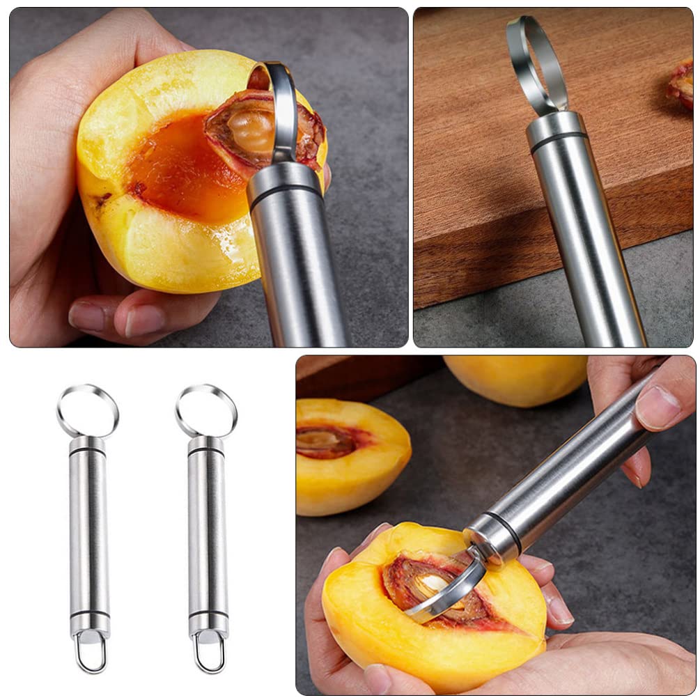 2PCS Yellow Peach Corer - Stainless Steel Fruit Core Remover Tool for Peaches, Apricots & Plums - Durable Kitchen Gadget for Easy Pitting - Perfect for Home Cooking, Baking & Restaurant Use