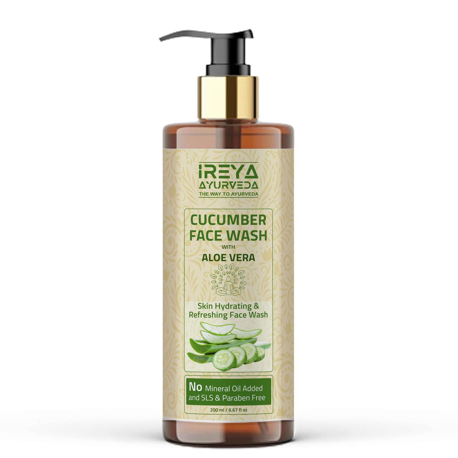 Cucumber Aloe Vera Face Wash 200ml - Natural & Vegan Facial Cleanser for Men & Women - With Cucumber Extract & Aloe Vera Gel - Pure, Cruelty-Free Skincare by Ireya Ayurveda - Perfect for Daily Cleansing & Hydration