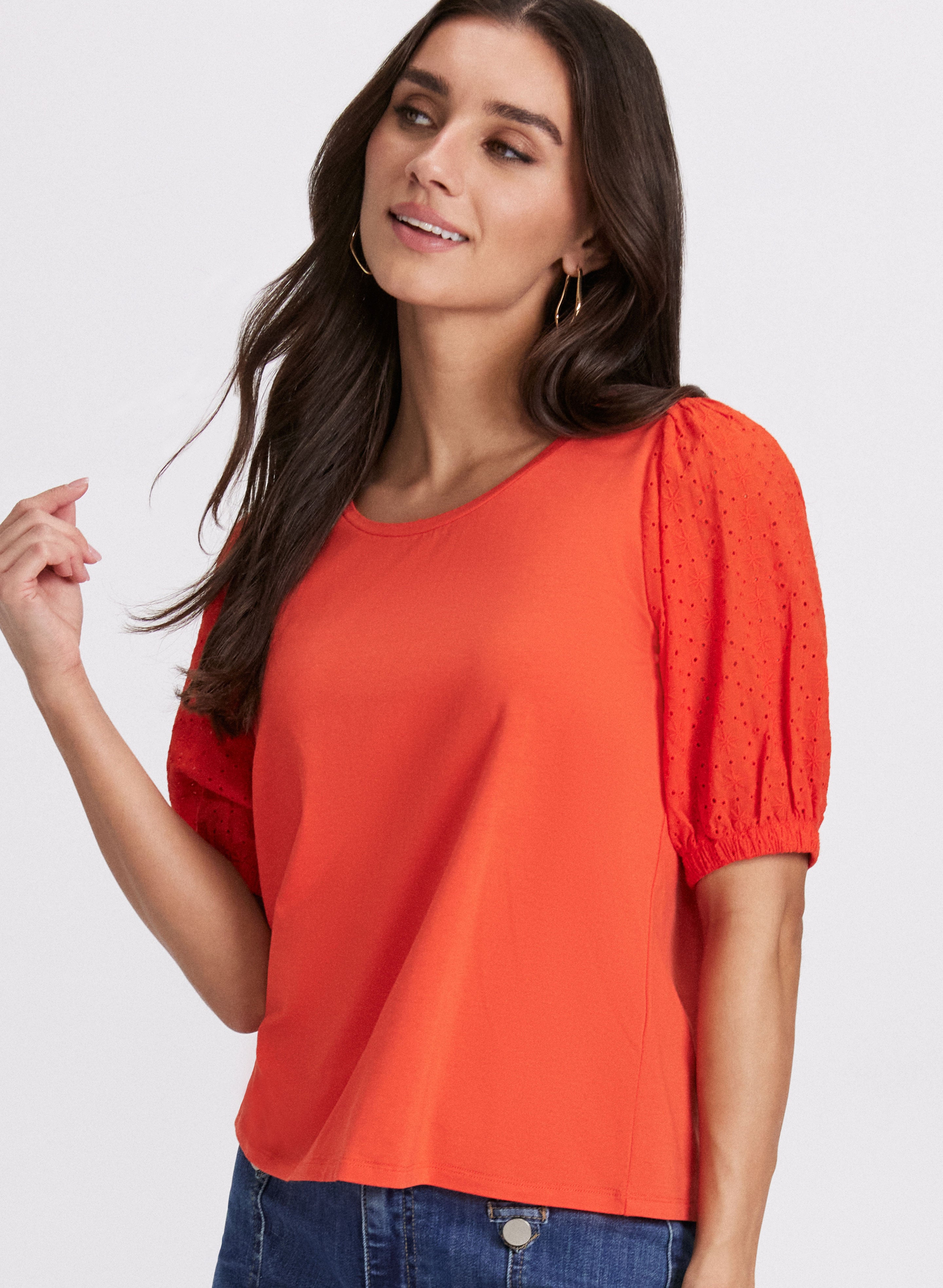 Stylish Eyelet Sleeve T-Shirt for Women - Breathable Summer Fashion Top - Perfect for Casual Outings, Beach Vacations & Date Nights