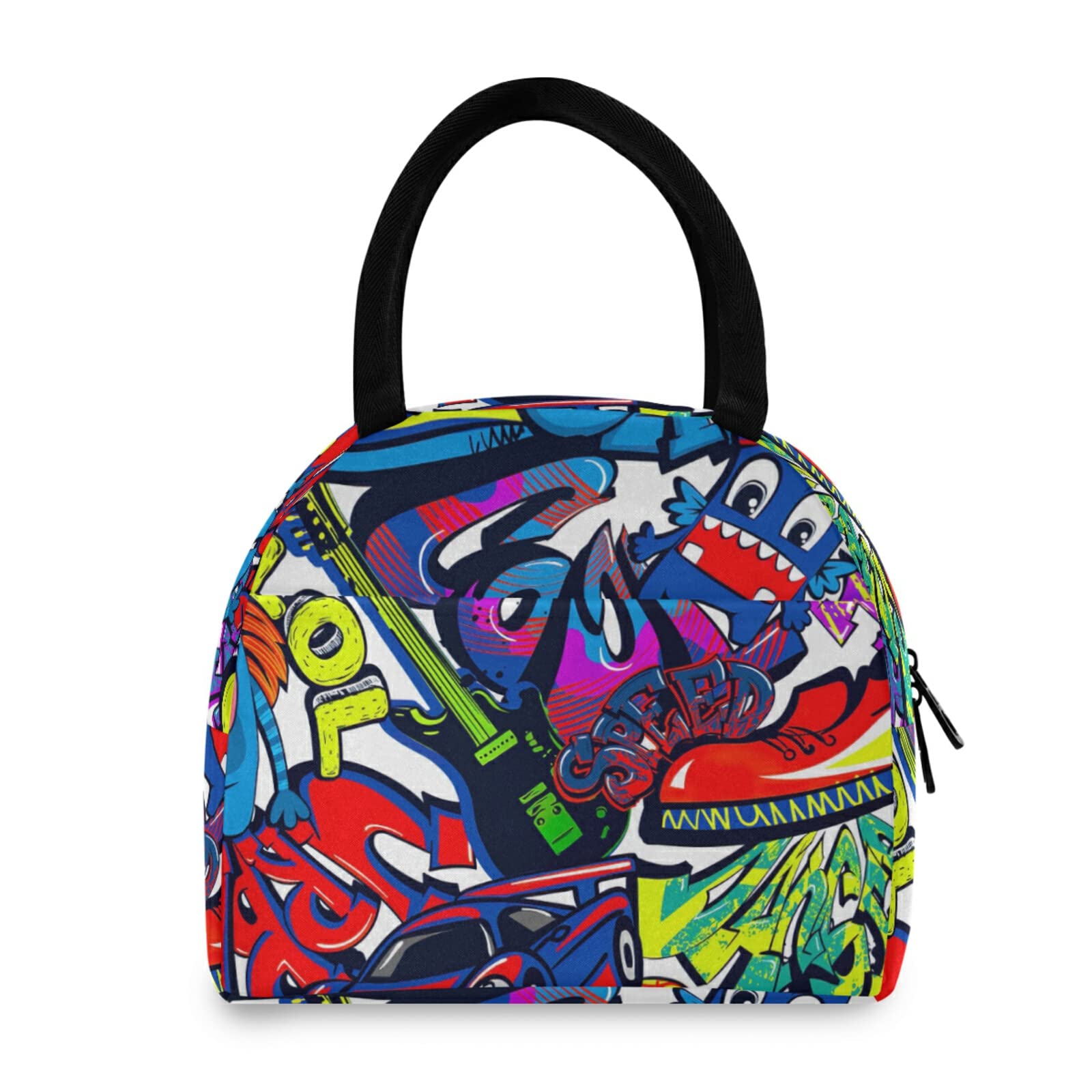 Insulated Lunch Bag for Women & Teen Girls - Reusable Cooler Tote with Colorful Graffiti Design - Perfect for School, Work, Picnics & Outdoor Activities