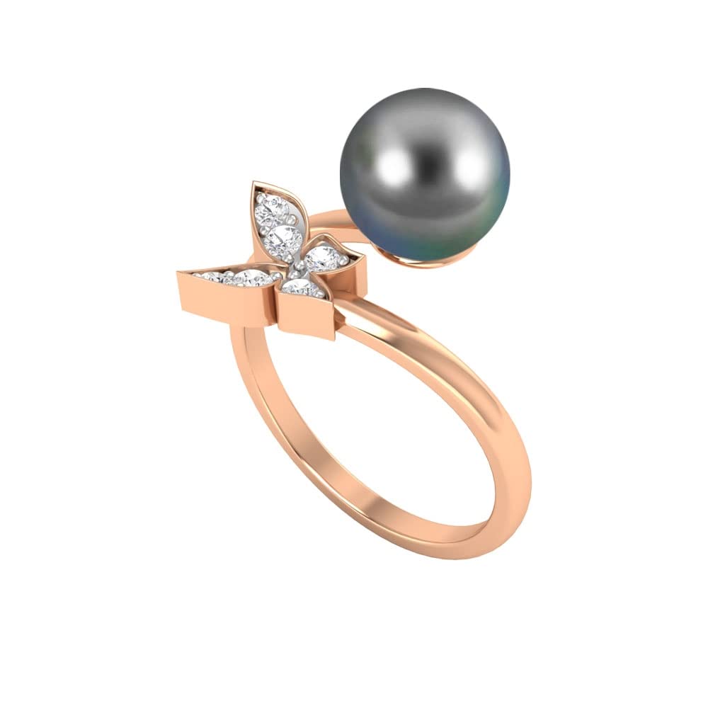 Exquisite 14K Solid Gold Tahitian Pearl & Diamond Cocktail Ring - Elegant Butterfly Wrap Design for Women | Perfect for Evening Parties, Weddings & Special Occasions