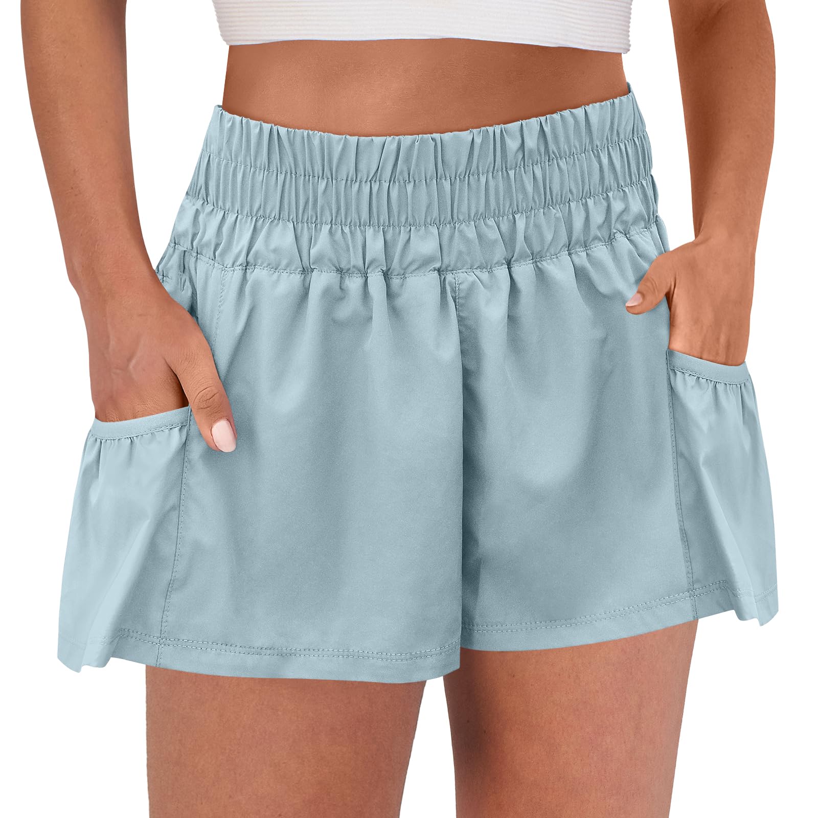ANRABESS High Waisted Workout Shorts for Women - Quick Dry Athletic Running Shorts with Pockets - Perfect for Gym, Yoga & Summer Outdoor Activities