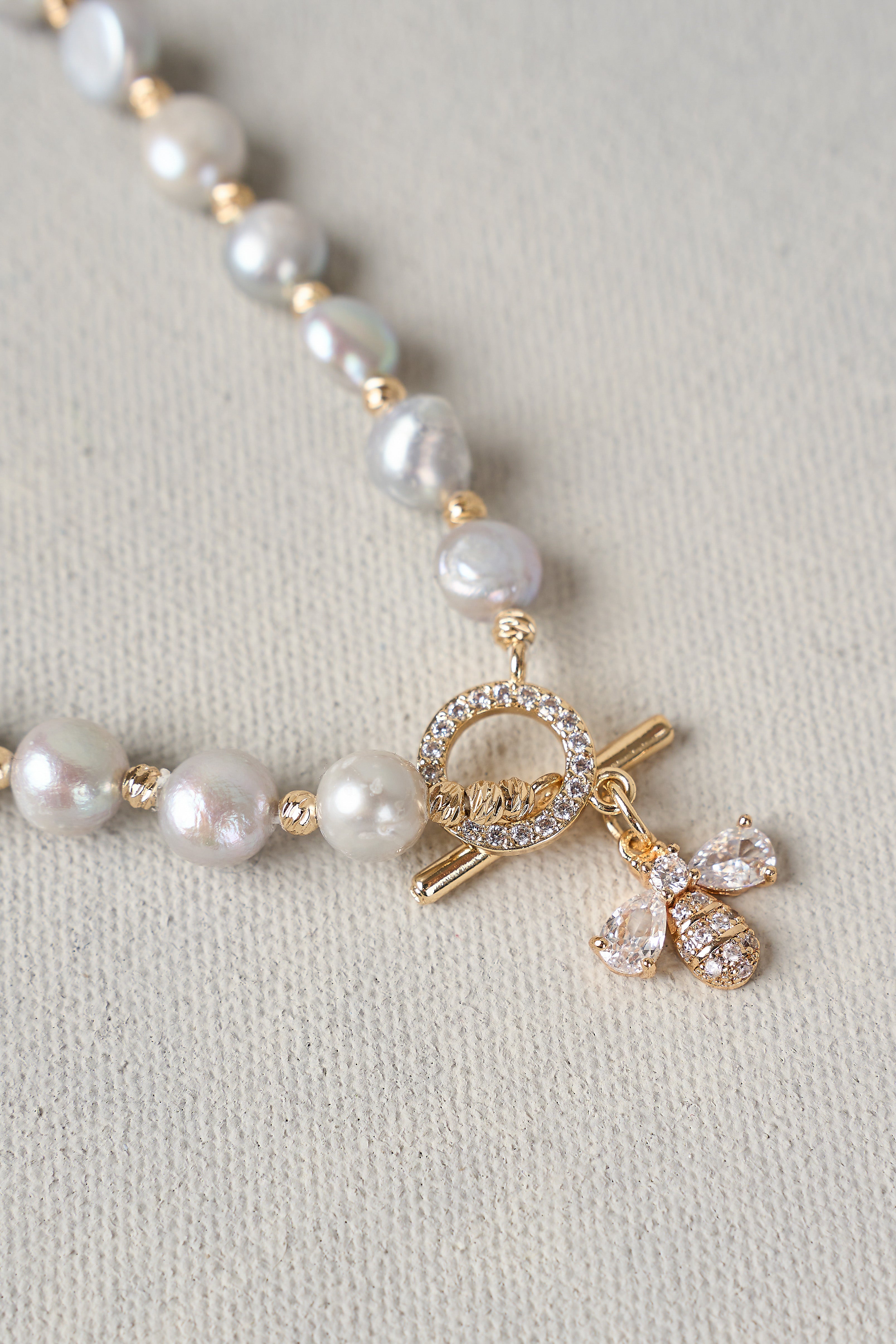 Elegant Silver Bee Pearl Necklace for Women - Handmade Jewelry Gift for Wedding, Anniversary & Special Occasions