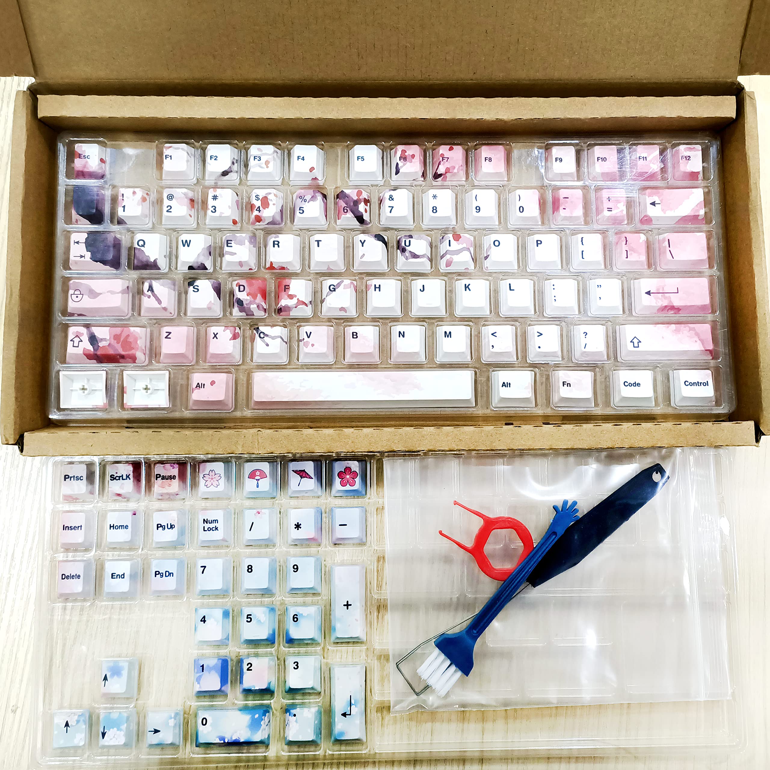 PBT Cherry Blossom Keycap Set - OEM Profile for 60/87/104/108 Keys Mechanical Keyboards (126 Keys) | Compatible with Cherry MX Switches & Custom 68 Keyboard | Perfect for Gaming, Typing & Office Work