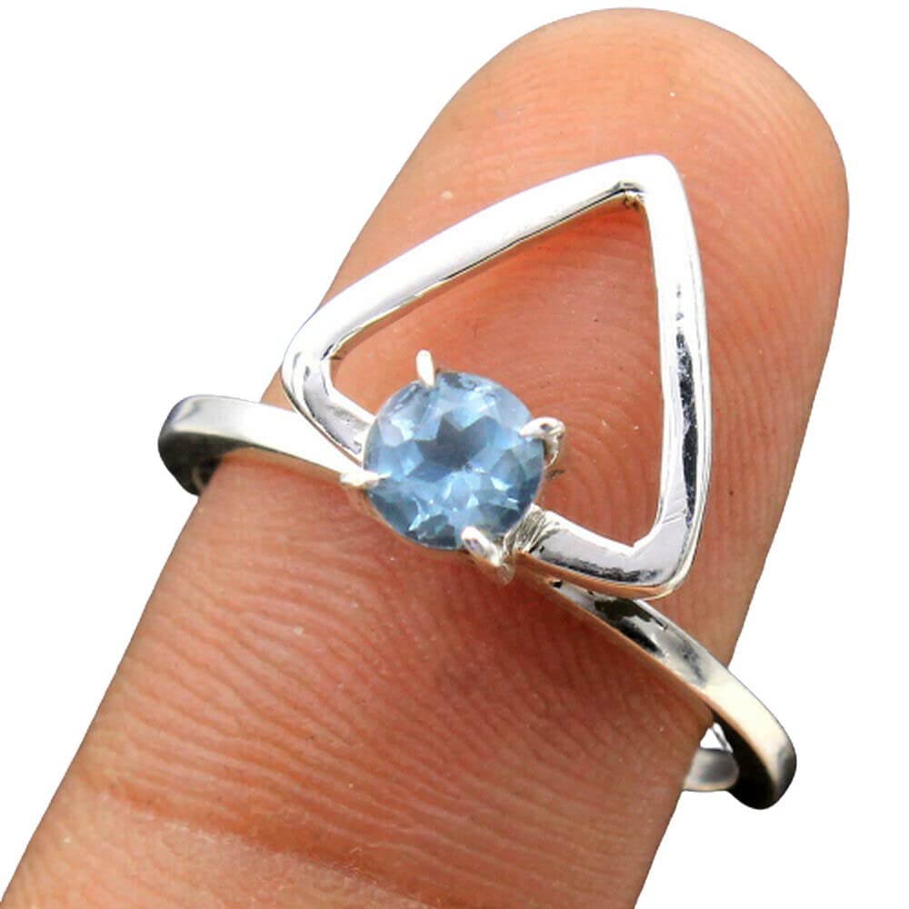 925 Sterling Silver Blue Topaz Rings for Women – Elegant Round & Triangle Gemstone Bridesmaid Rings, Prong Set Handmade Jewelry – Perfect for Weddings, Anniversaries & Special Occasions