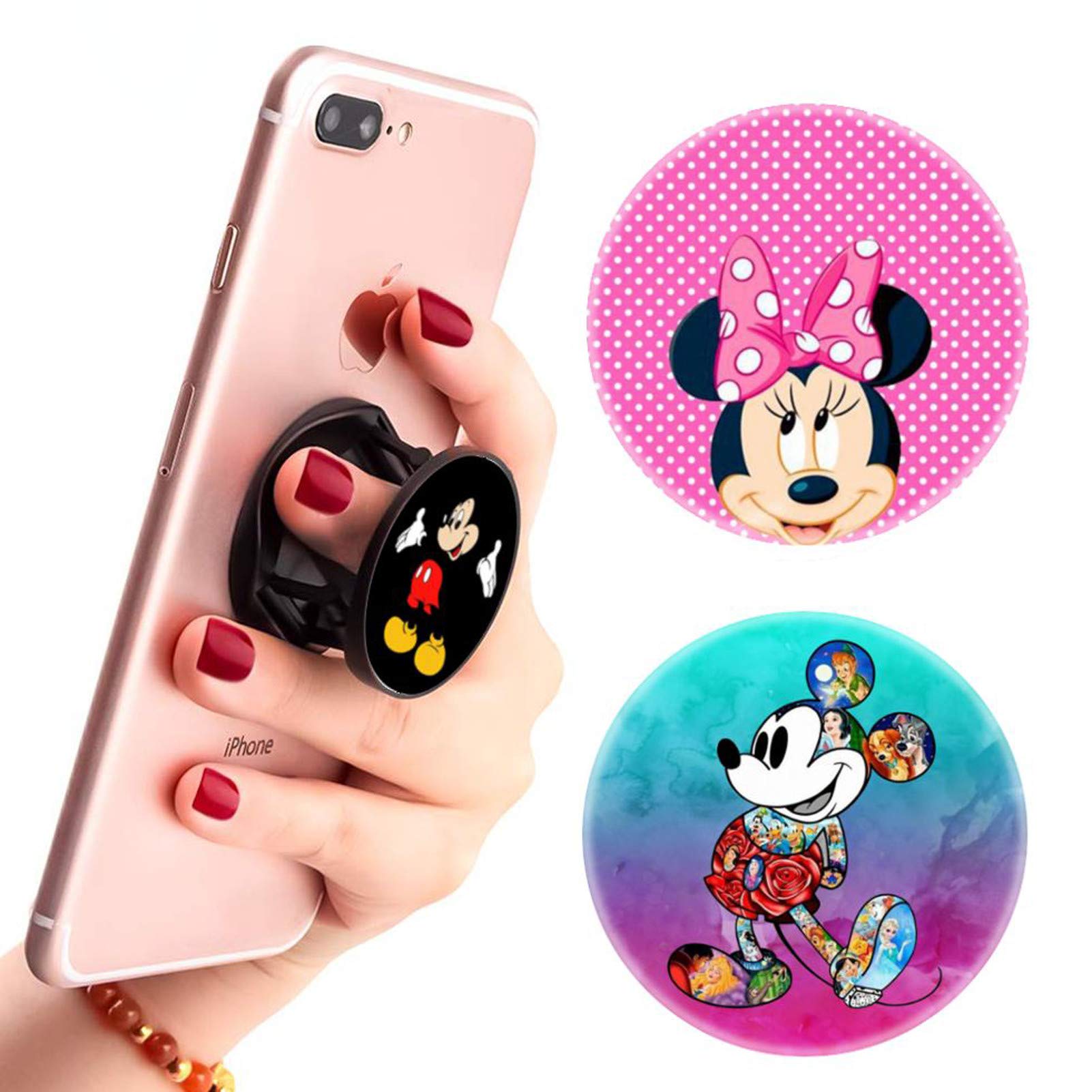 3 Pack Multifunction Phone Stand & Finger Grip Holder - Pink Watercolor Marble Design, Foldable Kickstand for Smartphones & Tablets - Perfect for Desk, Bed, Travel & Hands-Free Viewing