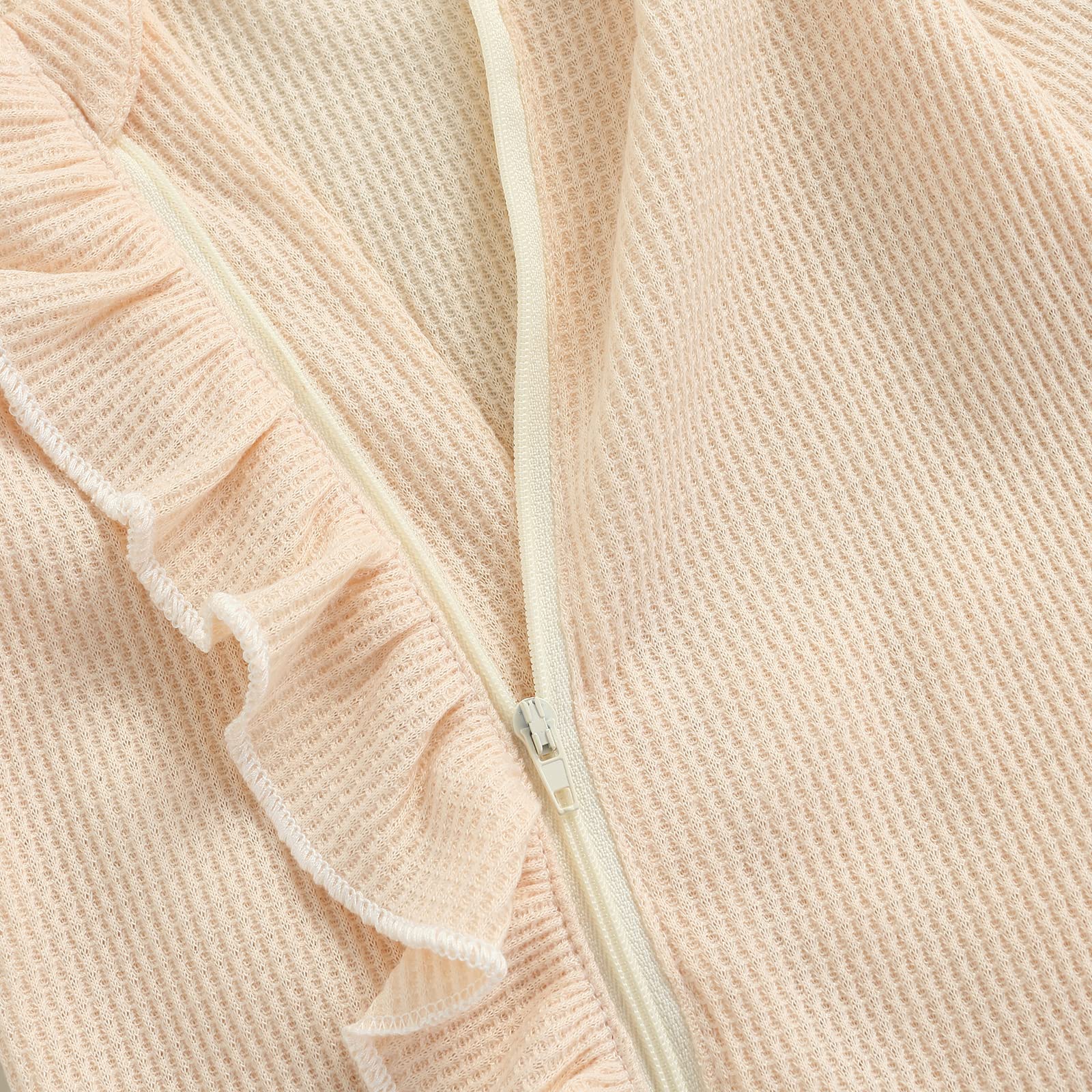 Newborn Baby Girl Waffle Knit Footie Romper with Zippers & Ruffles - Cozy Winter Outfit for Fall & Winter - Perfect for Playdates, Family Photos & Holiday Gatherings