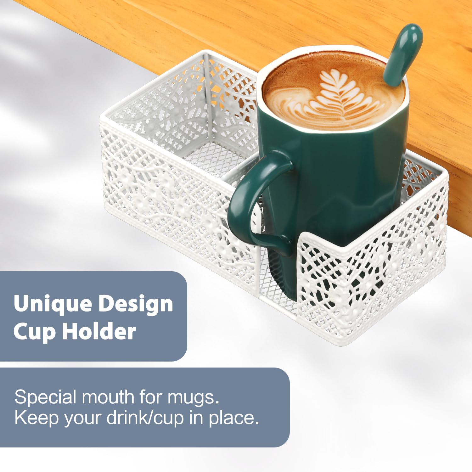 Clip-On Desk Organizer with Cup Holder, Pencil Storage & Phone Stand - Space-Saving Office & School Accessory for Beverages, Stationery & Devices - Perfect for Work, Study & Home Organization