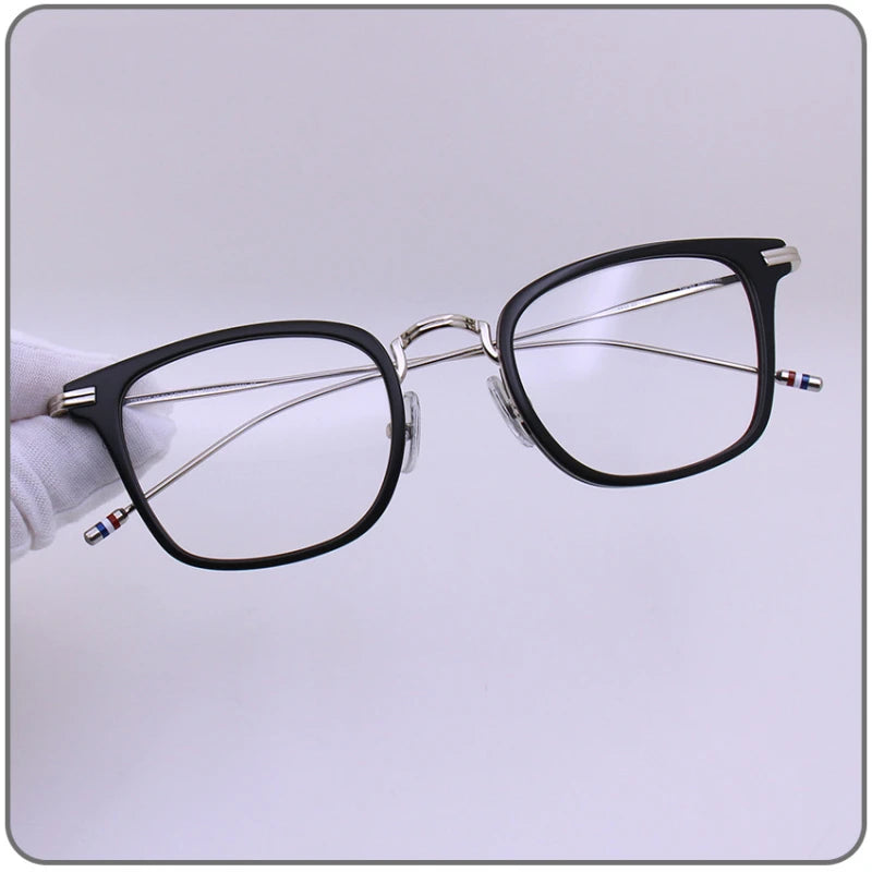 Black Unisex Square Full Rim Eyeglasses T905 - Lightweight Alloy & Acetate Frame for Men & Women - Perfect for Reading, Work, and Everyday Fashion