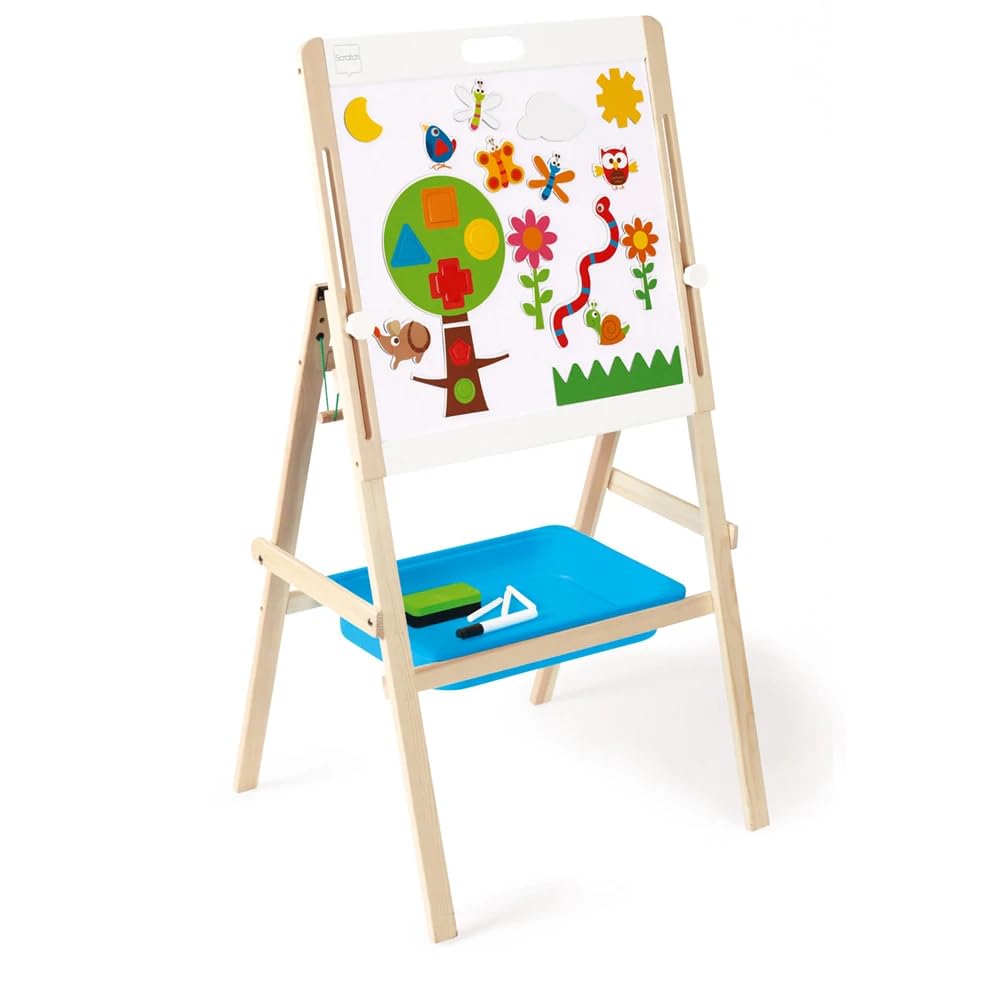 Adjustable Wooden Kids Easel - 2-in-1 Chalkboard & Dry Erase Board with Magnetic Surface - Creative Art Station for Painting, Drawing & Learning - Perfect for Home, Classroom & Preschool Play (Ages 3+)
