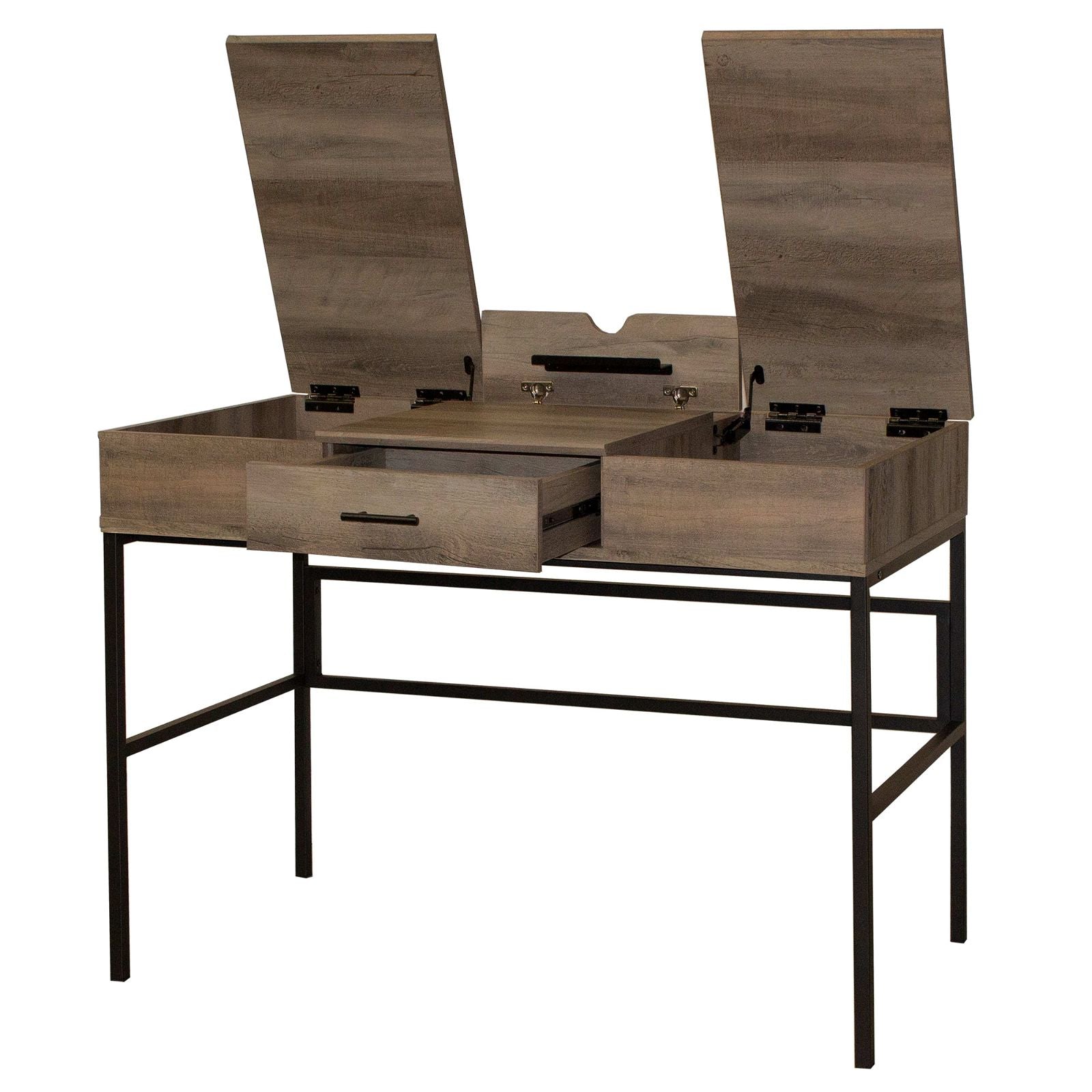 ADEPT Modern Desk in Rustic Oak Finish - Solid Wood Home Office Desk with Storage Drawer | Perfect for Small Spaces, Home Office & Study Room