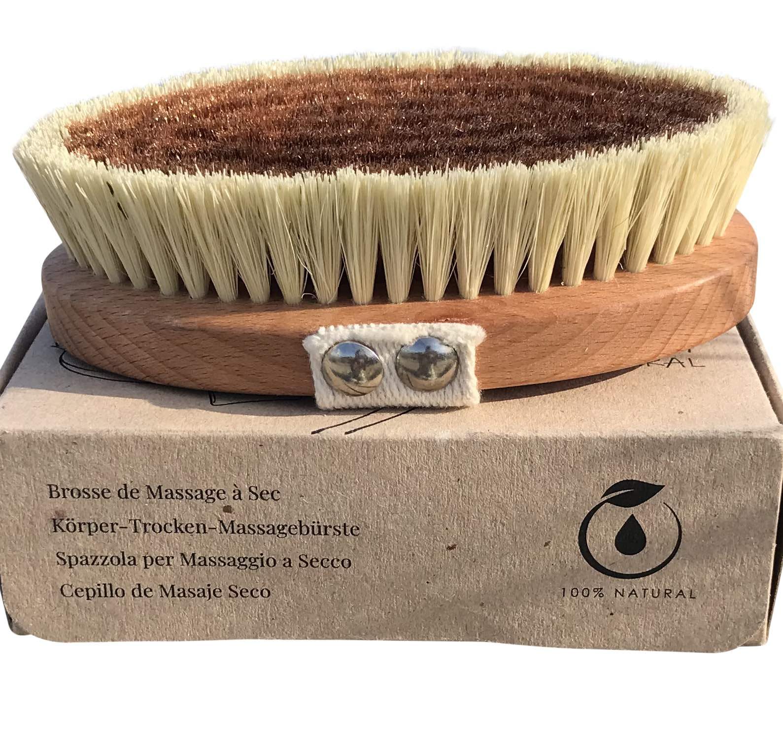 Stephanie Franck Vegan Dry Brushing Body Brush with Bronze Threads & Tampico Fibers - Ionic Monastery Body Brush for Energizing Dry Massage - Made in Germany - Perfect for Detox, Exfoliation & Lymphatic Drainage at Home Spa
