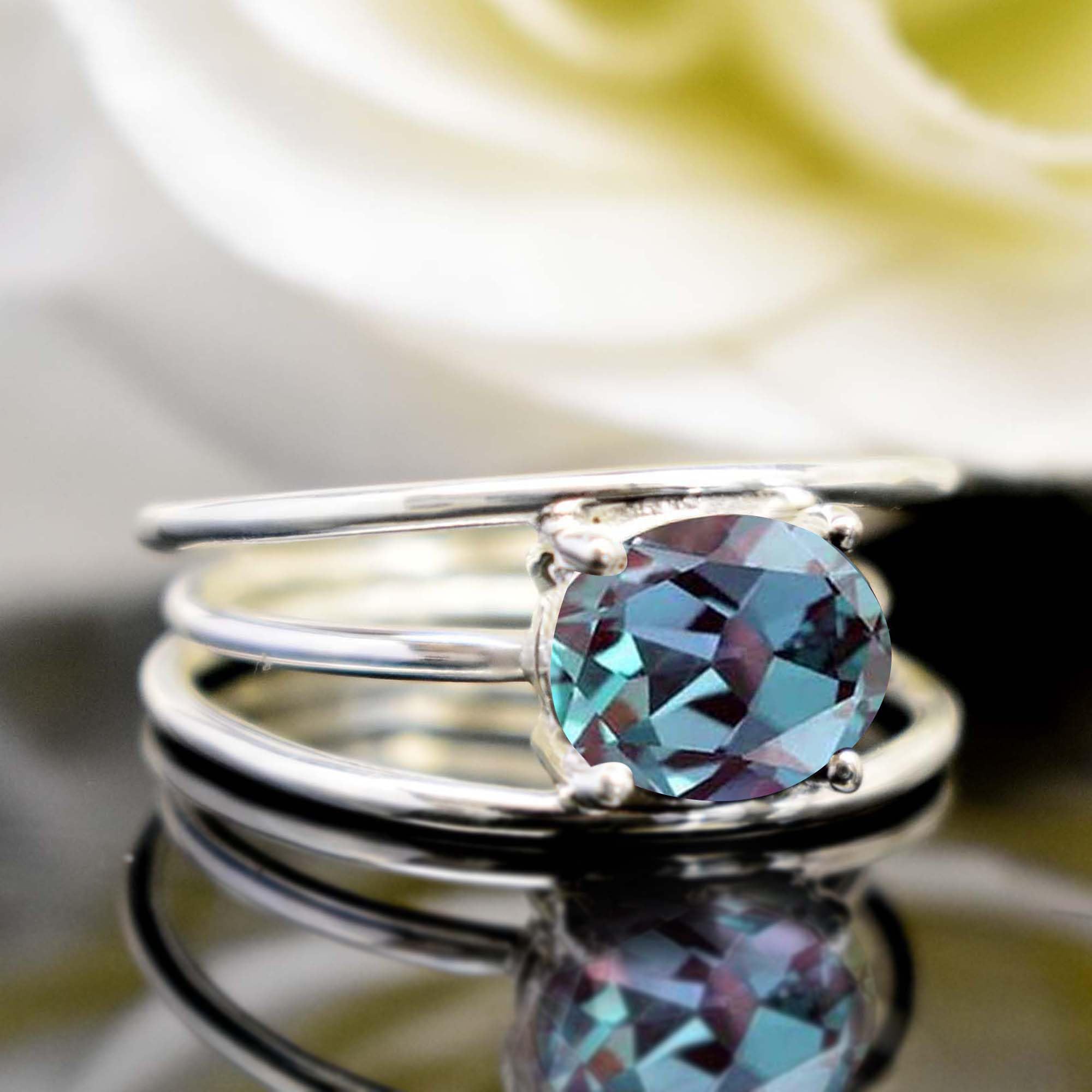 Natural Alexandrite Gemstone Ring - 925 Sterling Silver Handmade Color Changing Stackable Band | Perfect Birthday & Valentine's Day Gift for Women | Elegant Jewelry for Weddings, Anniversaries & Special Occasions