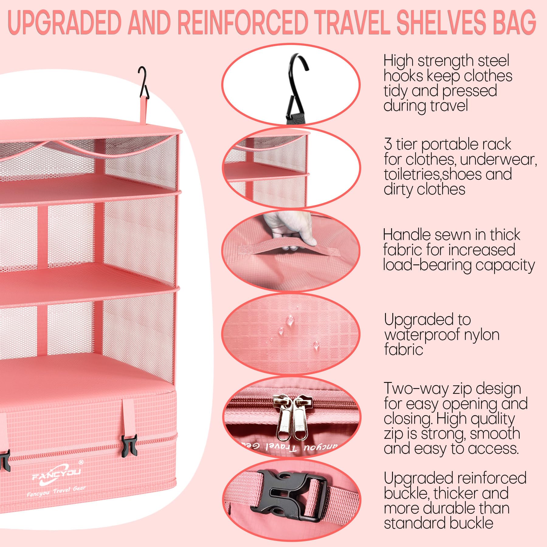 Upgraded Hanging Packing Cubes for Suitcase - 17x12x24in Nylon Organizer Bags | Compression Travel Essentials for Business Trips & Vacations | Perfect for Carry-On Luggage & Closet Organization