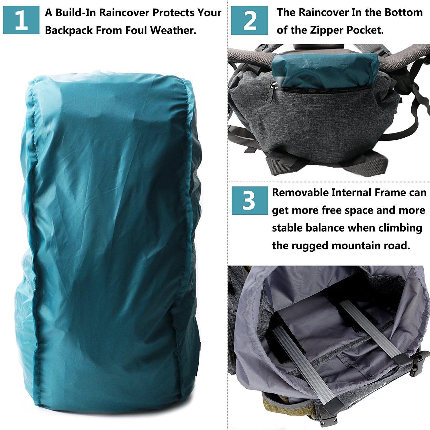 UNISTRENGH 55L Lightweight Waterproof Hiking Backpack - Internal Frame Hunting Backpack with Rain Cover for Outdoor Camping, Trekking & Travel (Army Green) - Perfect for Wilderness Adventures & Multi-Day Hikes