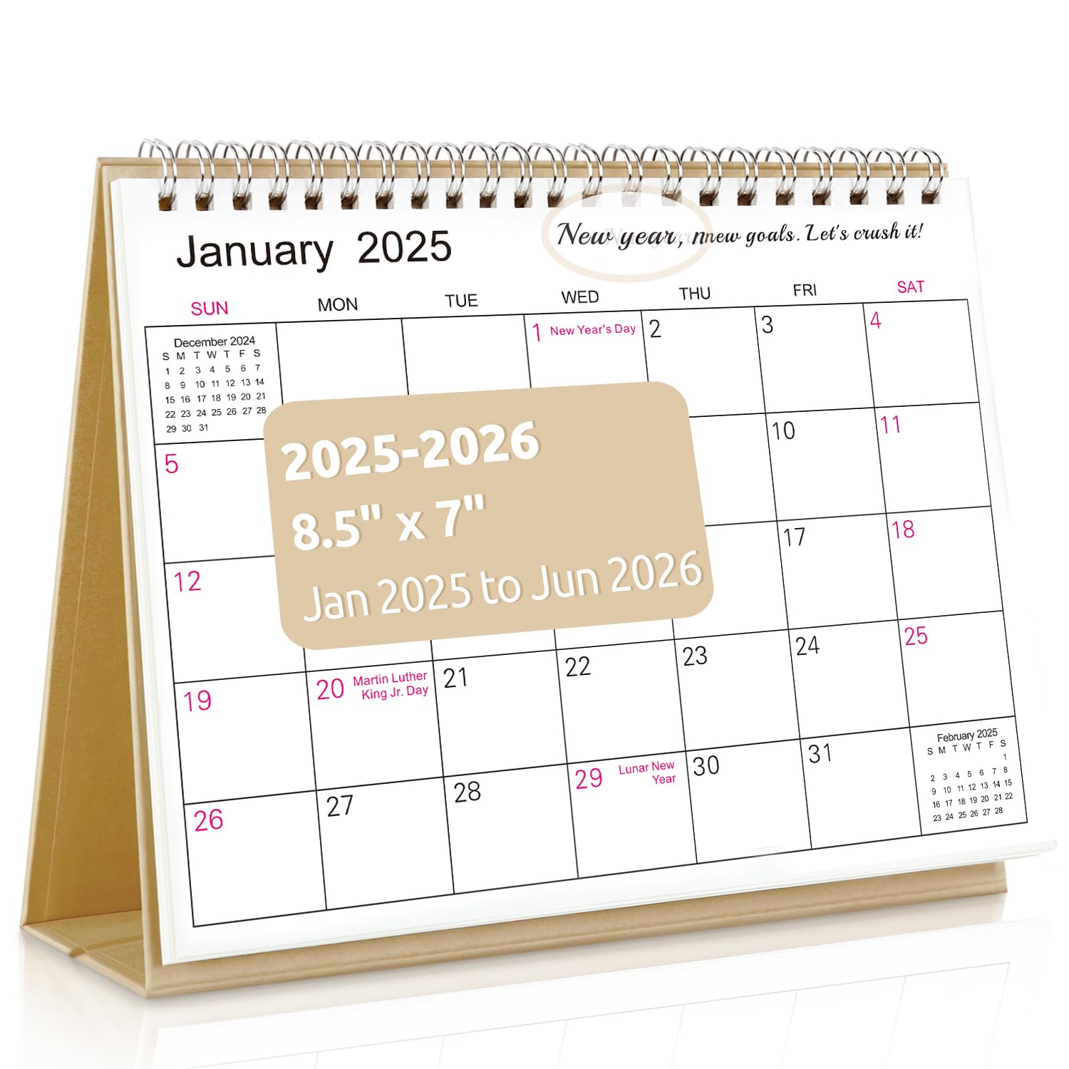 SKYDUE 2025-2026 18-Month Desk Calendar Planner (Jan 2025-Jun 2026) with Motivational Stickers - 8.5