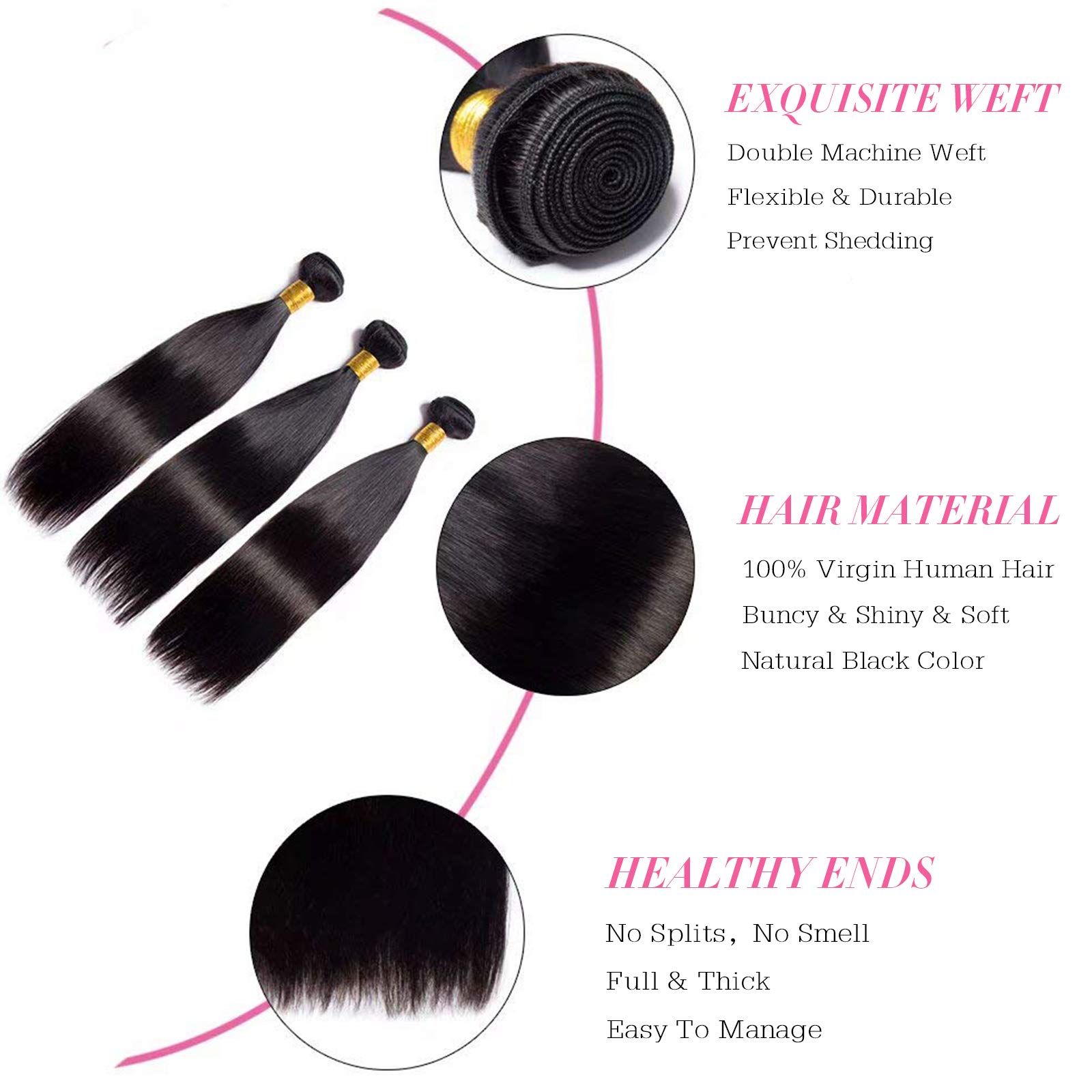 Rebasar 100% Unprocessed Brazilian Virgin Human Hair Extensions - 3 Bundles 26