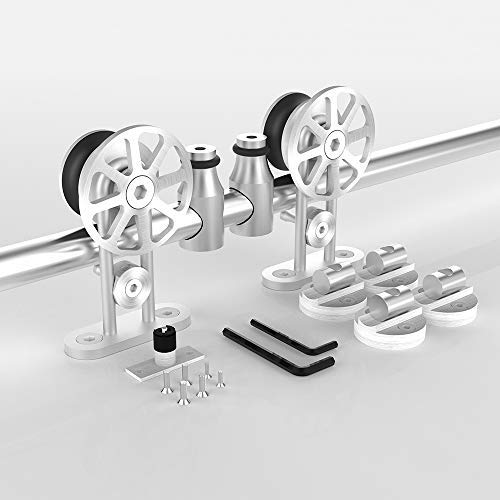 8FT Stainless Steel Sliding Barn Door Hardware Kit - Heavy Duty, Anti-Rust, Smooth & Quiet Operation for 42-48 Inch Wide Wooden Single Doors - Modern Farmhouse Style for Bedroom, Closet, or Living Room