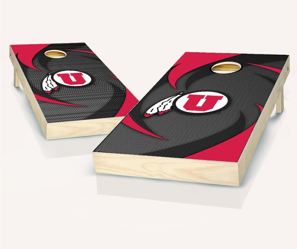Utah Utes Swoosh Themed Cornhole Game Set - Regulation Size Boards & 8 ACA Approved Bean Bags - Made in USA | Perfect for Tailgating, Backyard BBQs & College Game Day Parties