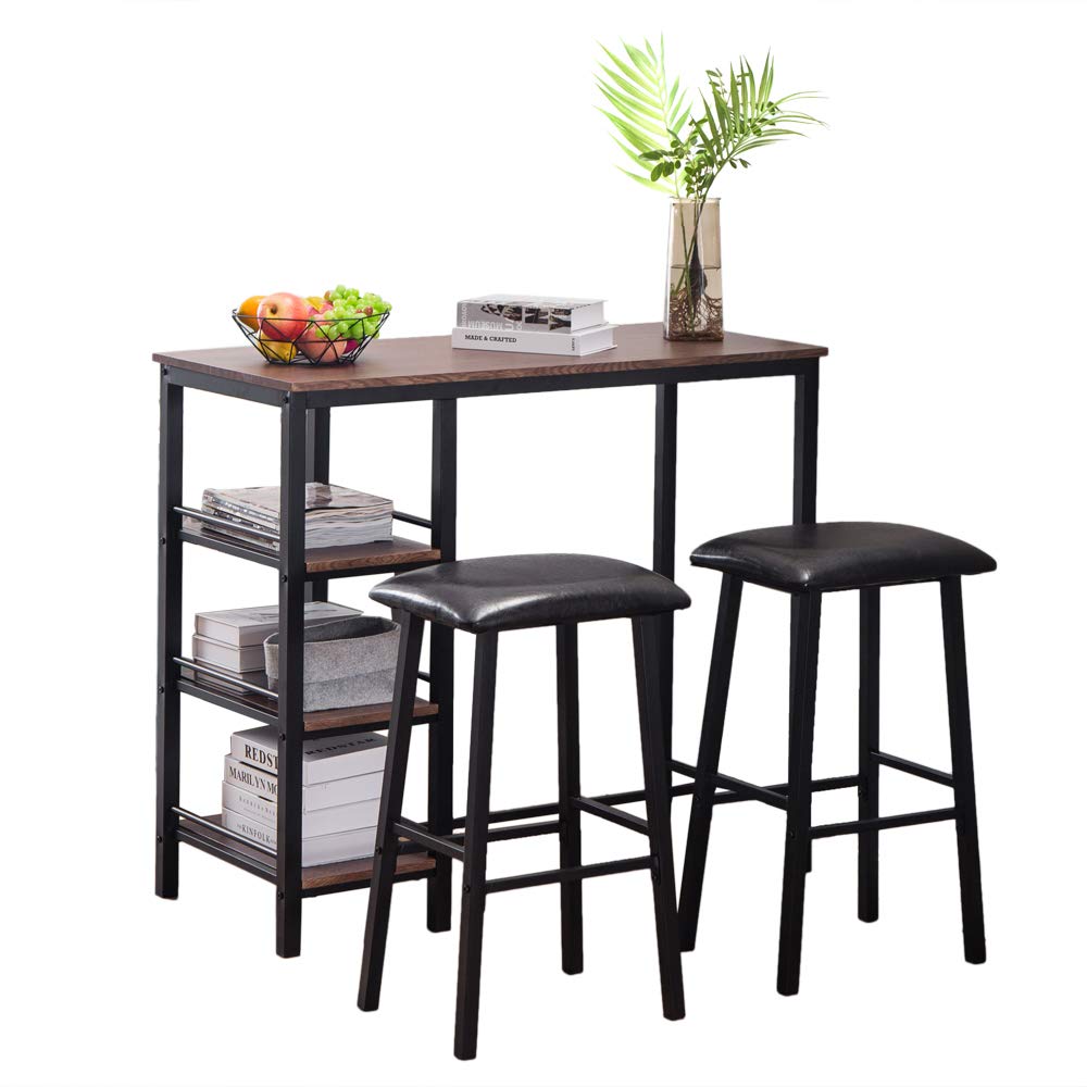**Ochine 3-Piece Bar Table Set with 2 Stools - Counter Height Dining Table for Kitchen, Living Room, Pub & Bistro - Perfect for Breakfast, Coffee & Casual Dining**