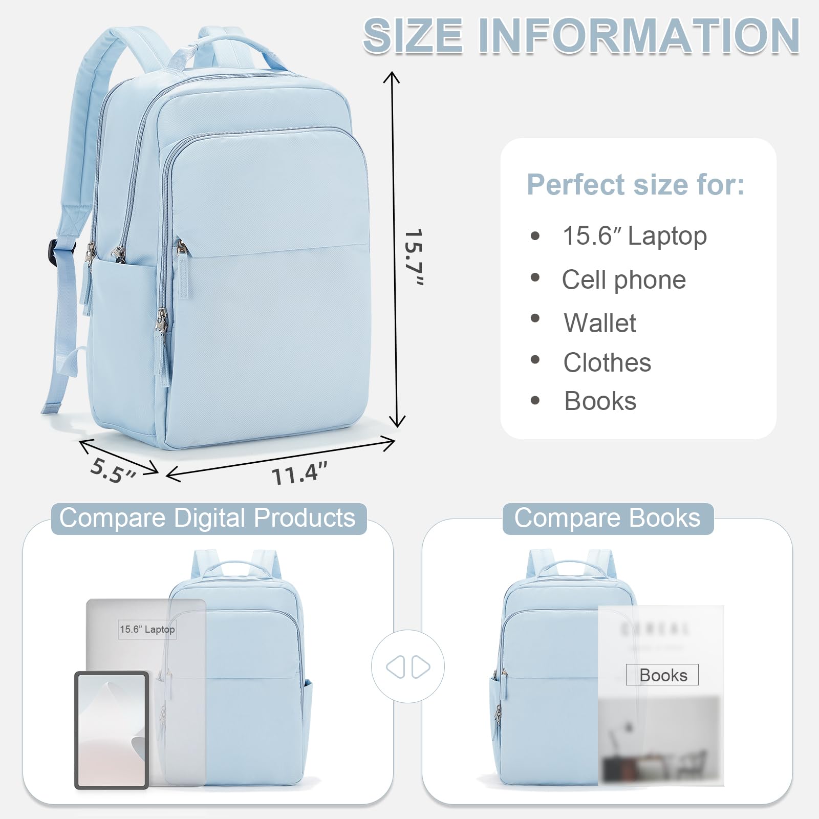 Waterproof School Backpack for Women & Teen Girls - Lightweight College Bookbag with Laptop Compartment | Perfect for School, Gym, Travel & Daily Use - Blue