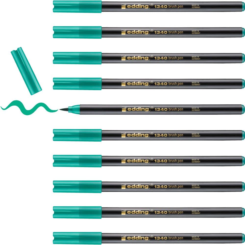 Edding e-1340 Fine Tip Felt Pens - 10 Pack Flexible Nib Markers for Art, Journaling & Office Use - Vibrant Green Ink for Coloring, Note Taking & Creative Projects