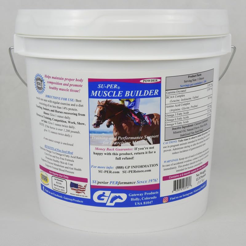 Premium Horse Muscle Builder Supplement - Enhances Training & Performance for Athletic Horses - 12.5lb (6 Month Supply) - Ideal for Racehorses, Show Jumpers & Equestrian Competitions