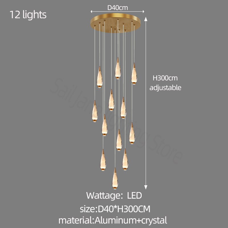 Elegant Cone Staircase Chandelier - Modern Crystal Pendant Light Fixture for Foyer, Stairwell & Grand Entryway Lighting Decor