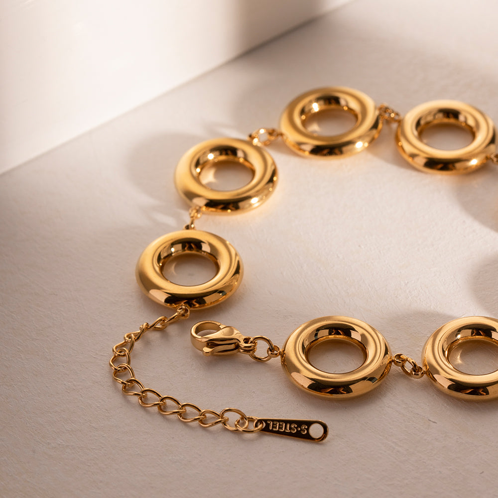 18K Gold Plated Stainless Steel Donut Bangle Bracelet for Women - Elegant Minimalist Jewelry Gift for Birthday, Anniversary & Everyday Wear