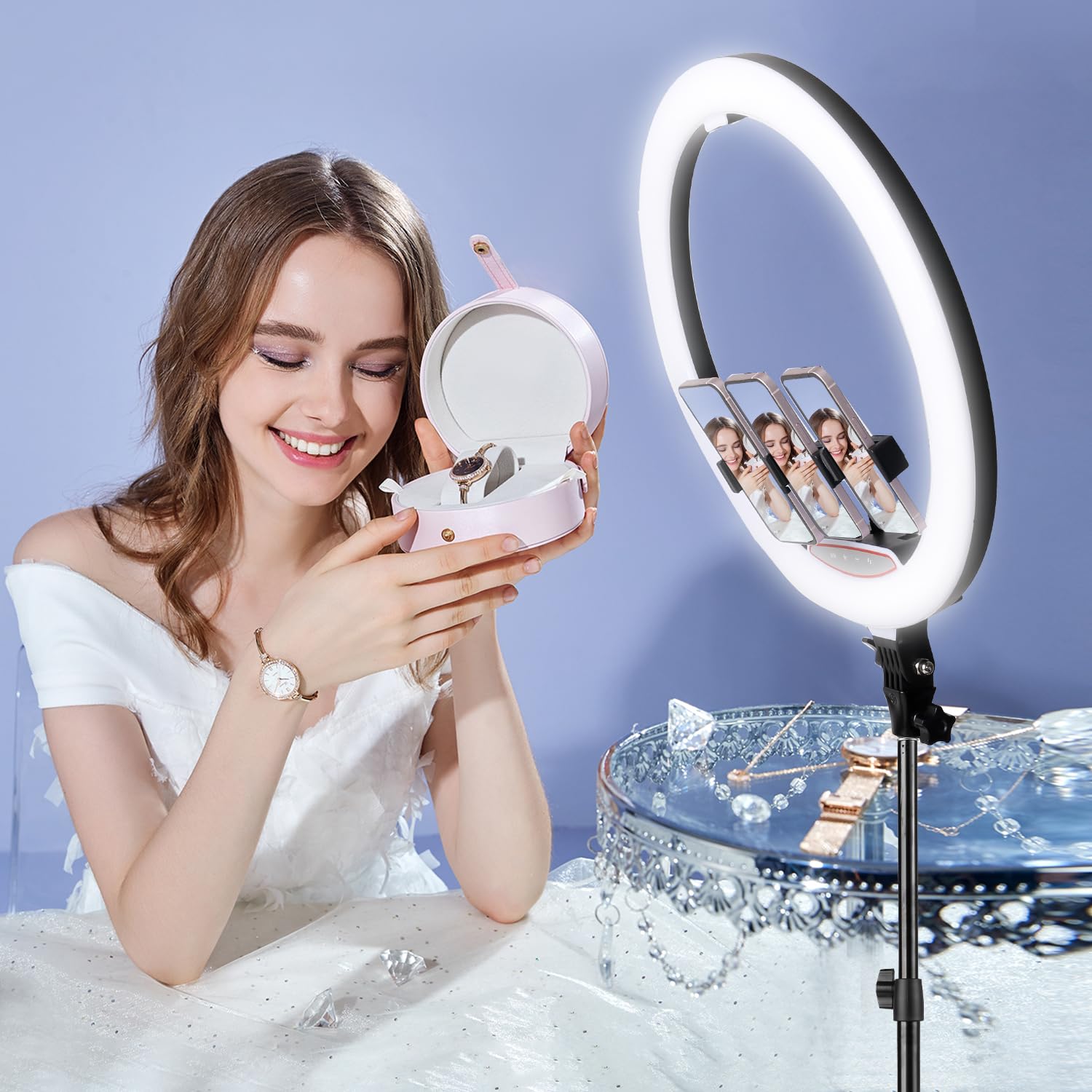 18 Inch Ring Light with Tripod Stand - Dimmable 58W 5500K LED Circle Light for TikTok, Live Streaming, Makeup, YouTube - Includes Carrying Bag & Compatible with Camera and Phone - Perfect for Content Creation, Beauty Tutorials, and Professional Photography