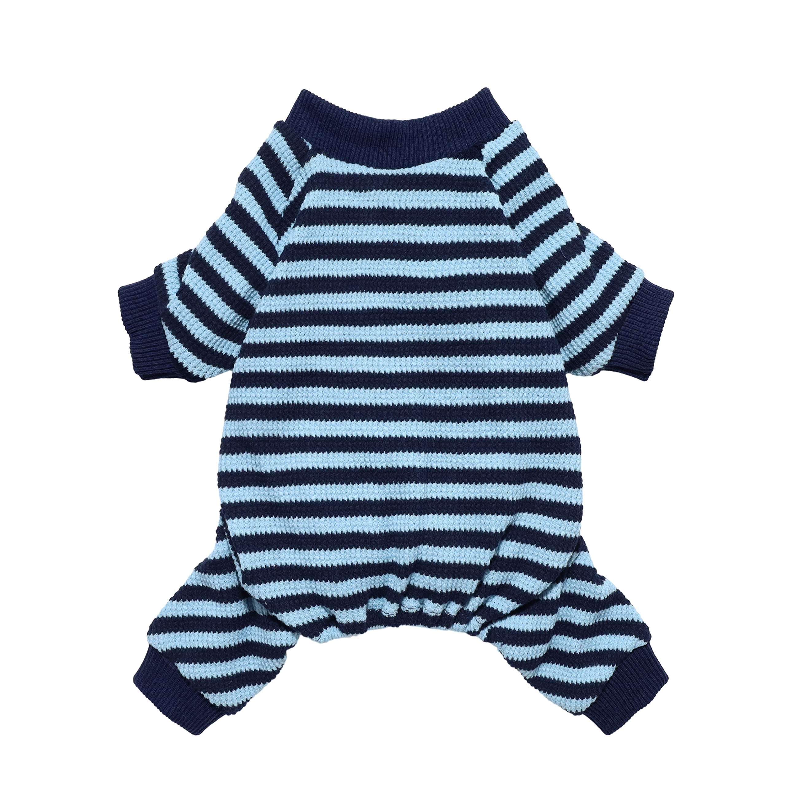 Fitwarm Waffle Striped Dog Pajamas for Small Dogs - Cozy Puppy Onesie with Feet, Pet Cat Clothing in Blue, XS - Perfect for Winter Nights & Indoor Lounging