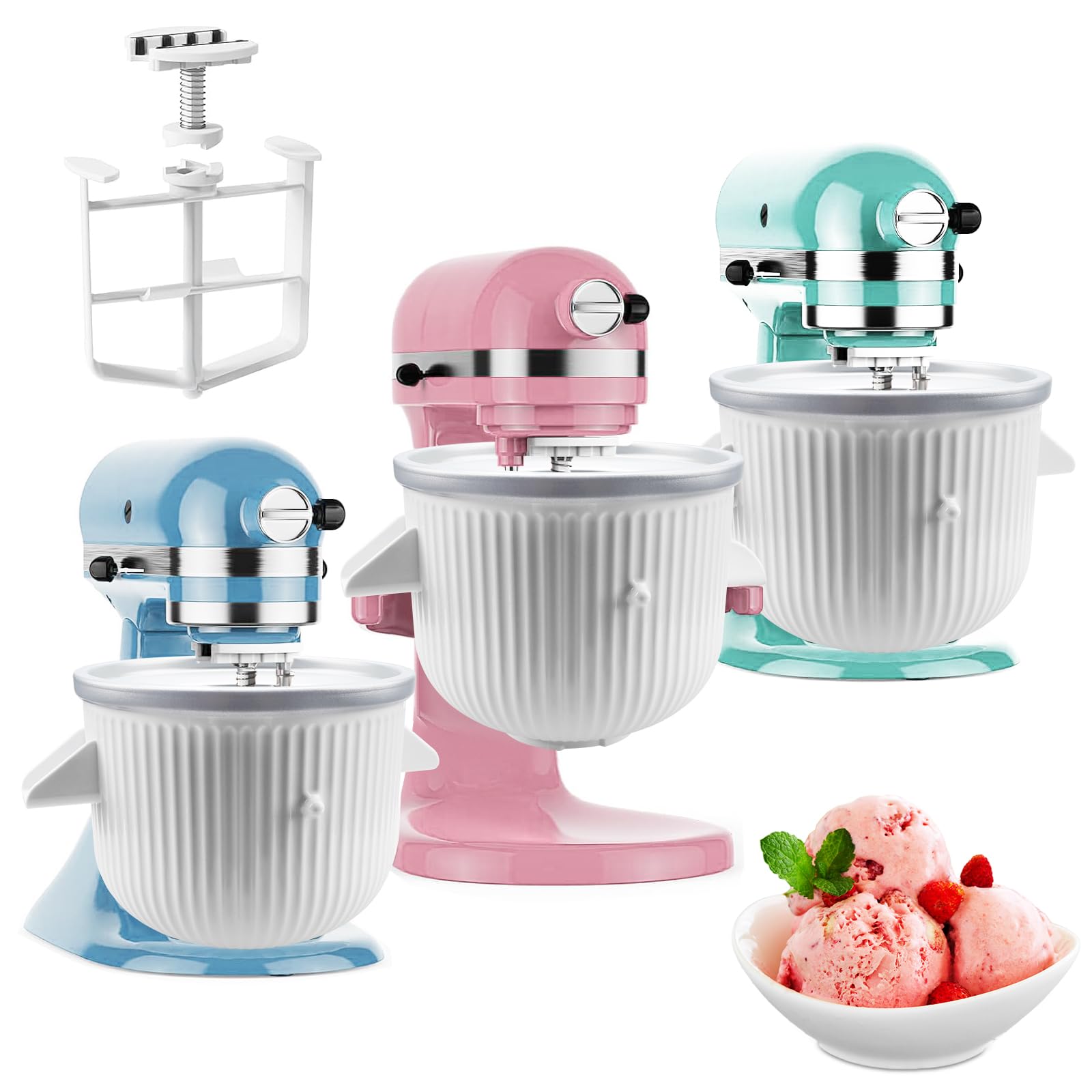 KitchenAid Ice Cream Maker Attachment - 2 Quart White Bowl for 4.5Qt+ Stand Mixers | Frozen Yogurt, Sorbet & Gelato Maker | Perfect for Summer Treats, Parties & Family Desserts