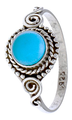 925 Sterling Silver Spiral Rope Ring with Chalcedony & Turquoise - Elegant Boho Jewelry for Women, Size 56 (17.8mm) - Perfect for Weddings, Parties & Everyday Wear