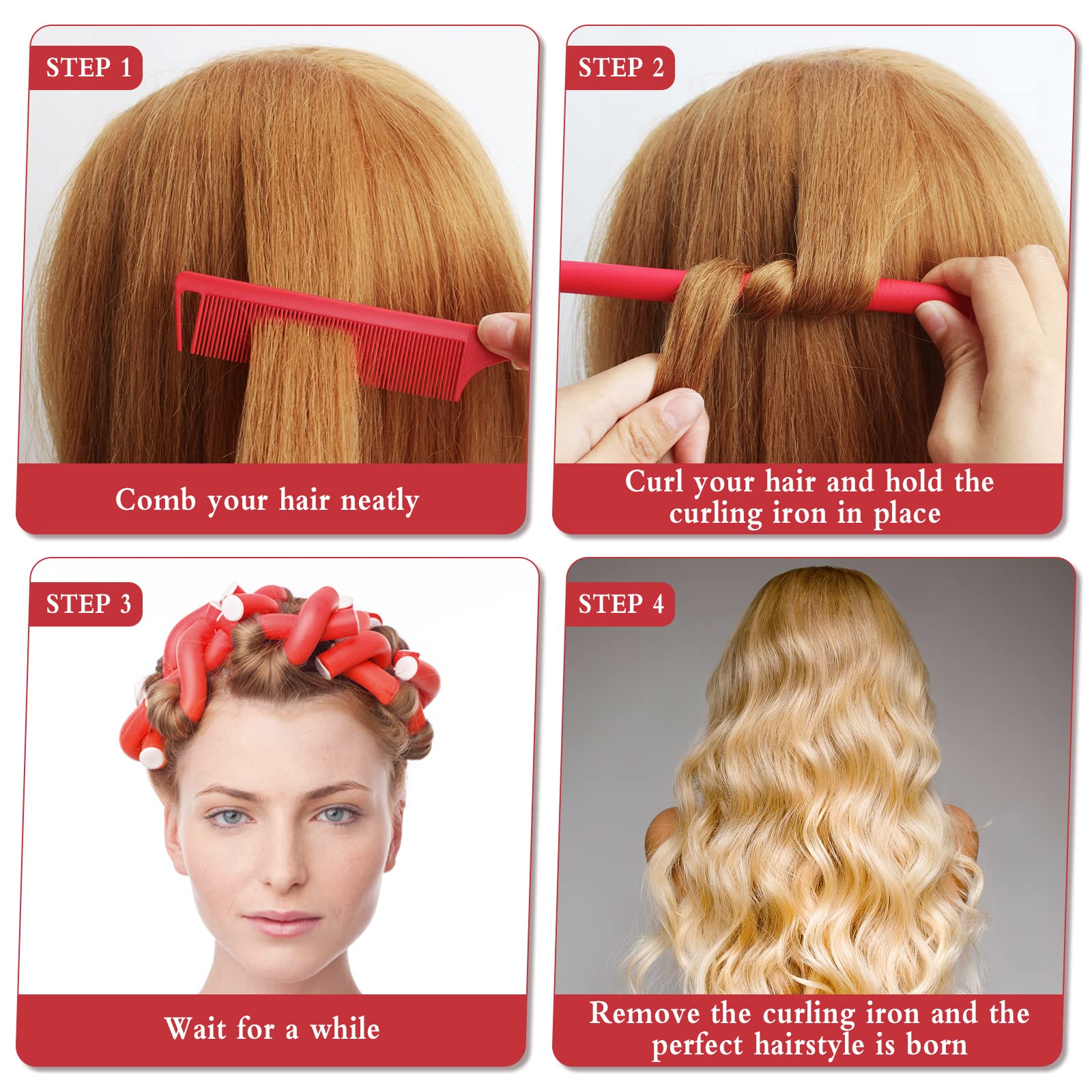 40 PCS No Heat Flexible Foam Hair Curler Rods - Soft Twist Hair Rollers with Comb & Hair Claw for DIY Styling (24x1.2cm) | Salon Quality Curls at Home, Perfect for Beach Waves & Overnight Styling