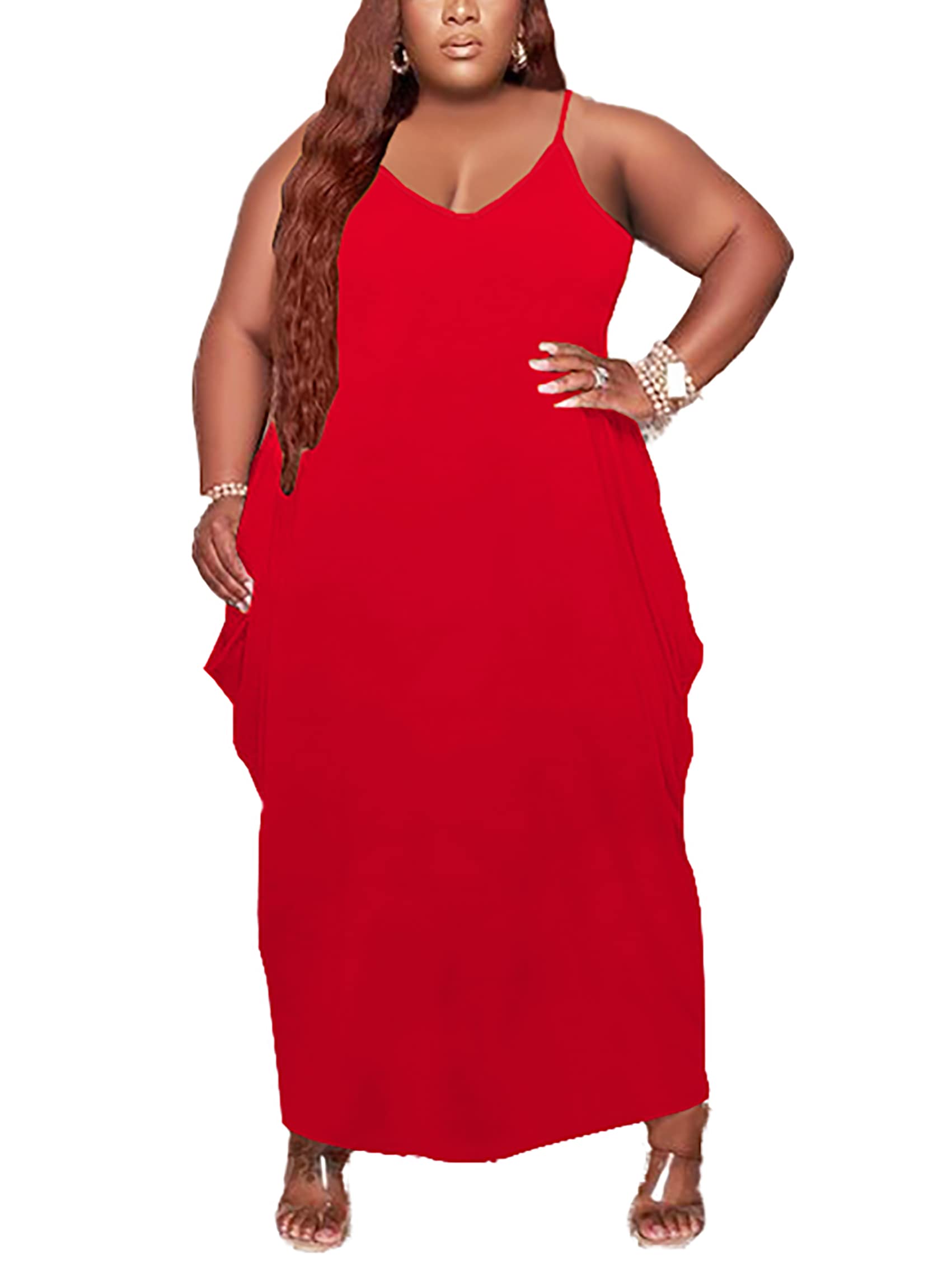 **Fooullaide Women's Plus Size Casual Summer Dress - Short Sleeve V-Neck Loose Oversize Flowy Long T-Shirt Dress with Pockets | Perfect for Beach, Vacation & Everyday Wear**