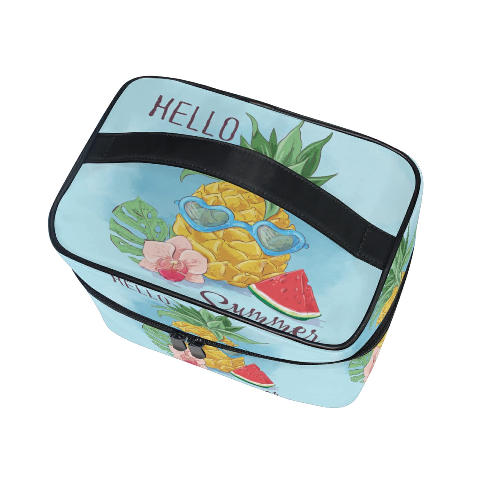 Stylish Tropical Pineapple Makeup Bag for Women - Waterproof Cosmetic & Toiletry Travel Organizer - Perfect for Beach Vacation, Gym, and Daily Essentials Storage