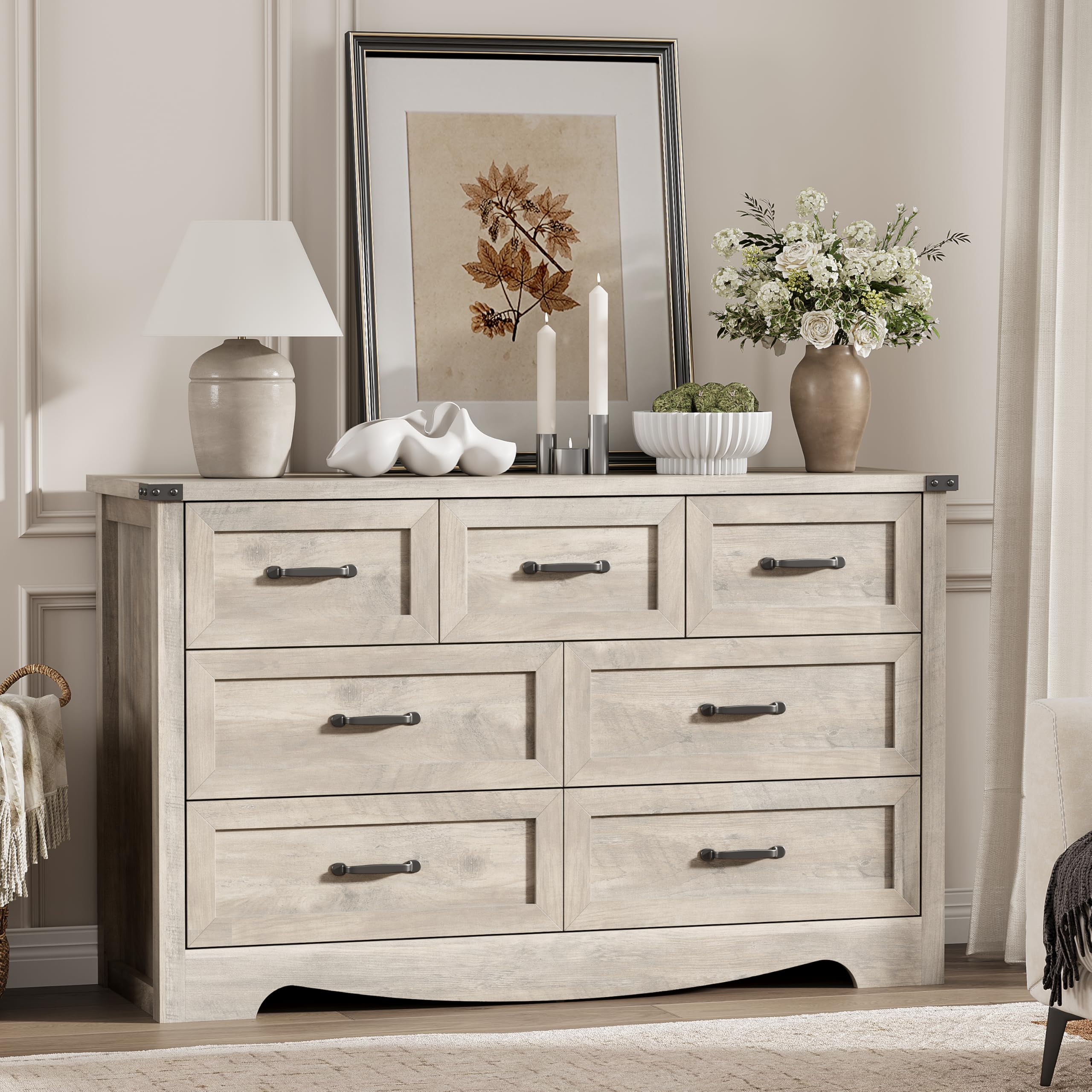 Modern 7-Drawer Wooden Dresser for Bedroom - 48