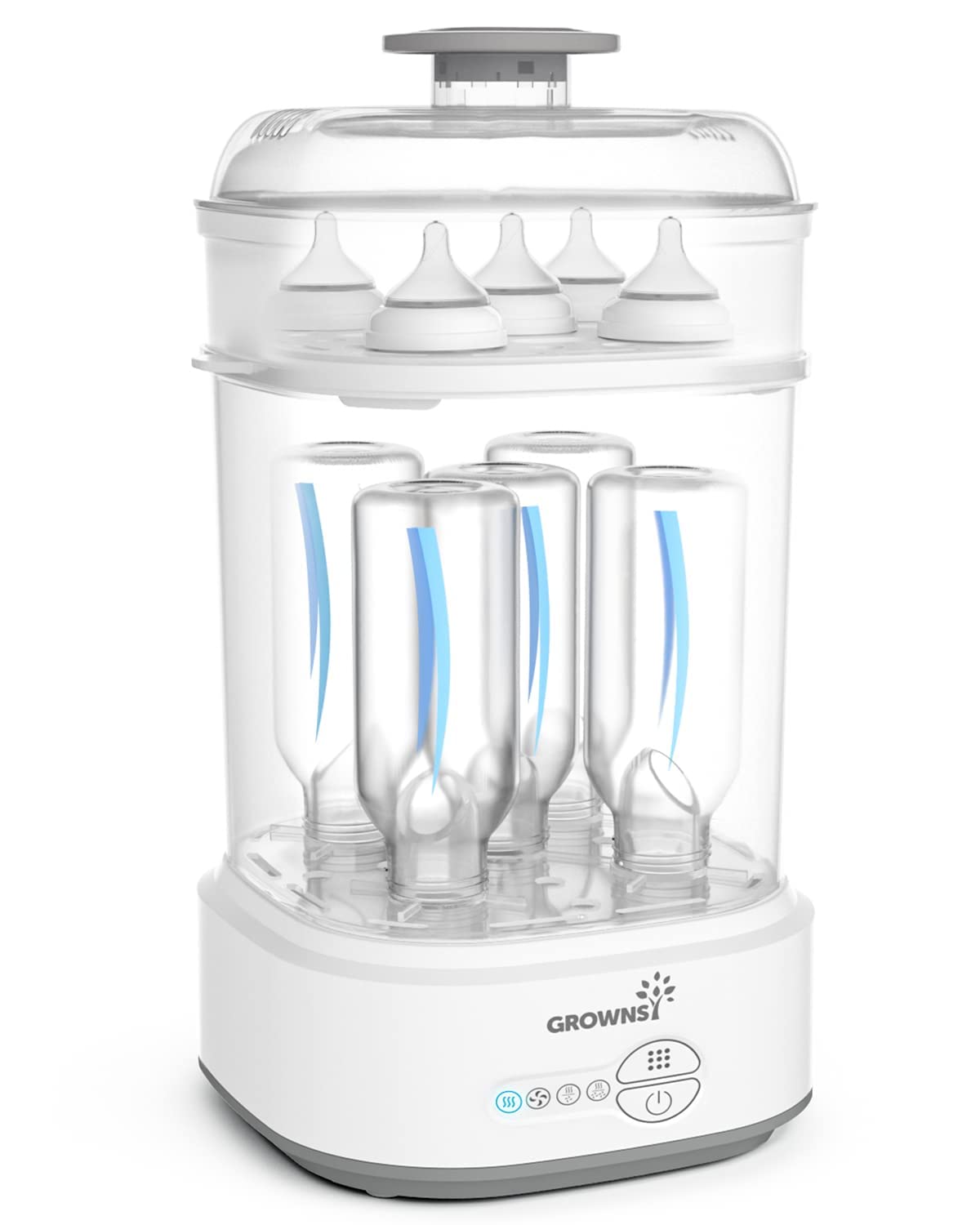 GROWNSY Compact Electric Baby Bottle Sterilizer and Dryer - Steam Sanitizer for Bottles, Pacifiers & Breast Pump Parts | Perfect for Nursery, Travel & Daycare Use