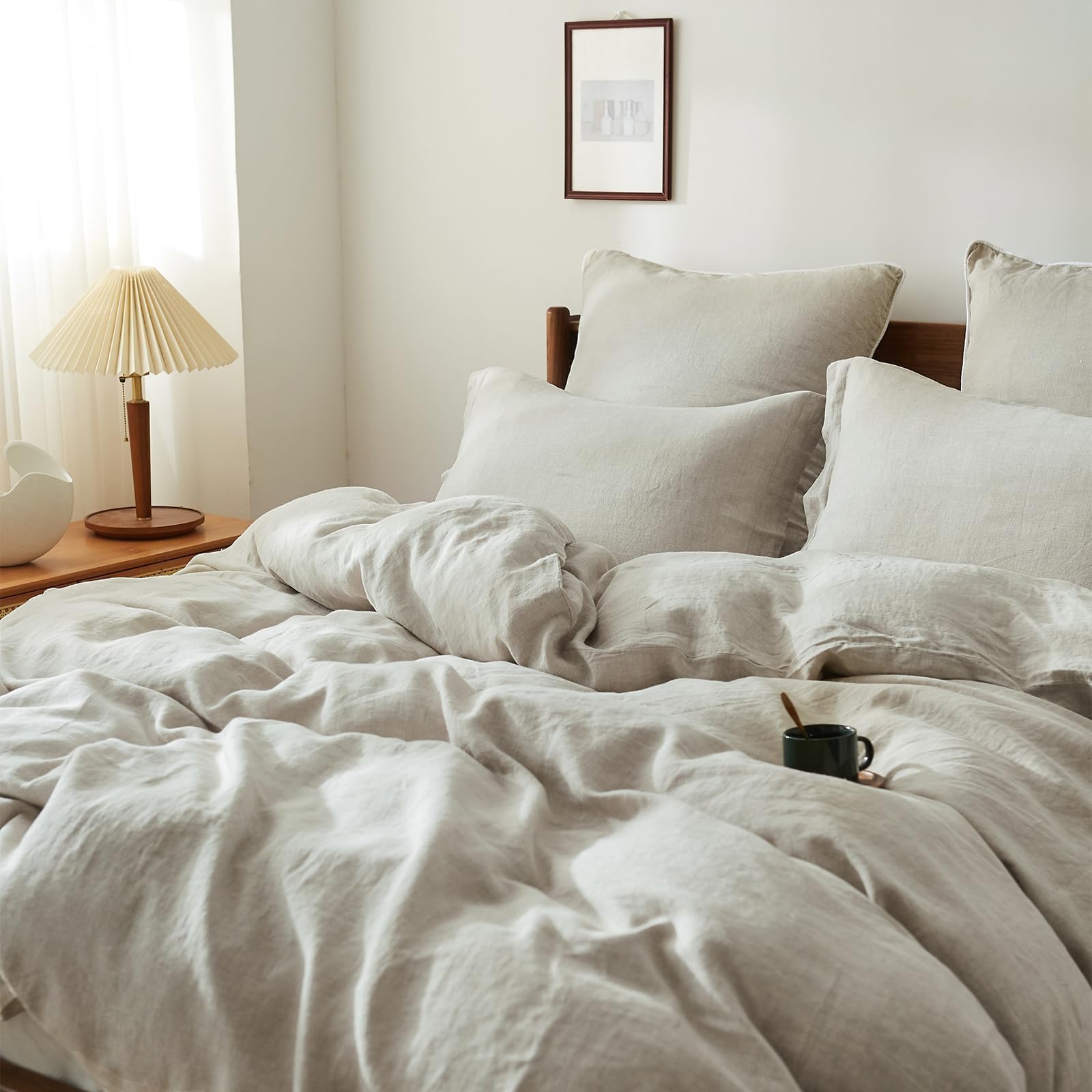 Premium 100% French Flax Linen Duvet Cover Set King Size - 3 Piece Natural Breathable Bedding with 2 Pillowcases (104