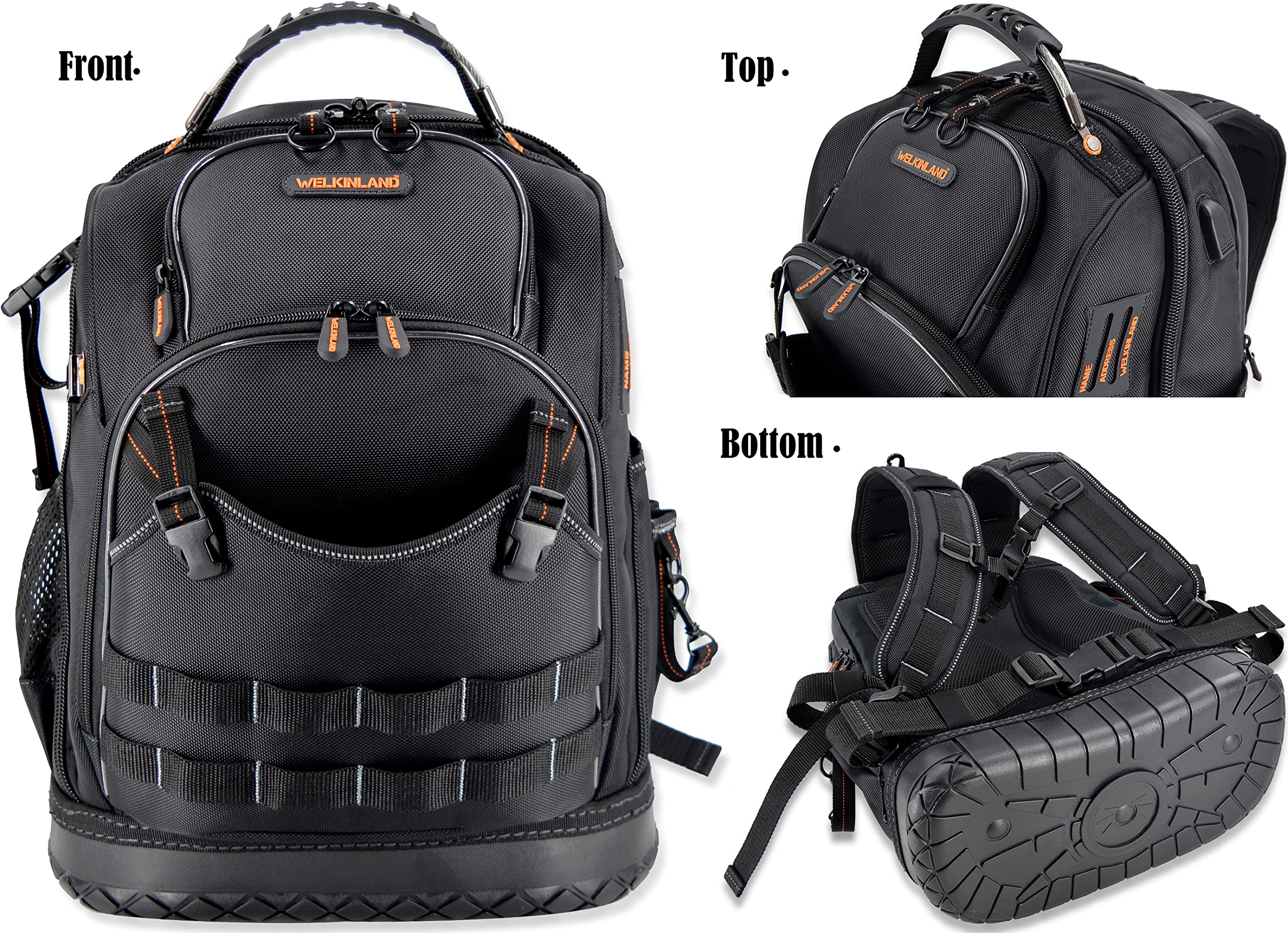 WELKINLAND 77-Pockets Heavy Duty Tool Backpack for Men - Large HVAC & Electrician Tool Bag Backpack for Construction, Repair & Maintenance - Durable Work Backpack for Professionals & DIY Enthusiasts