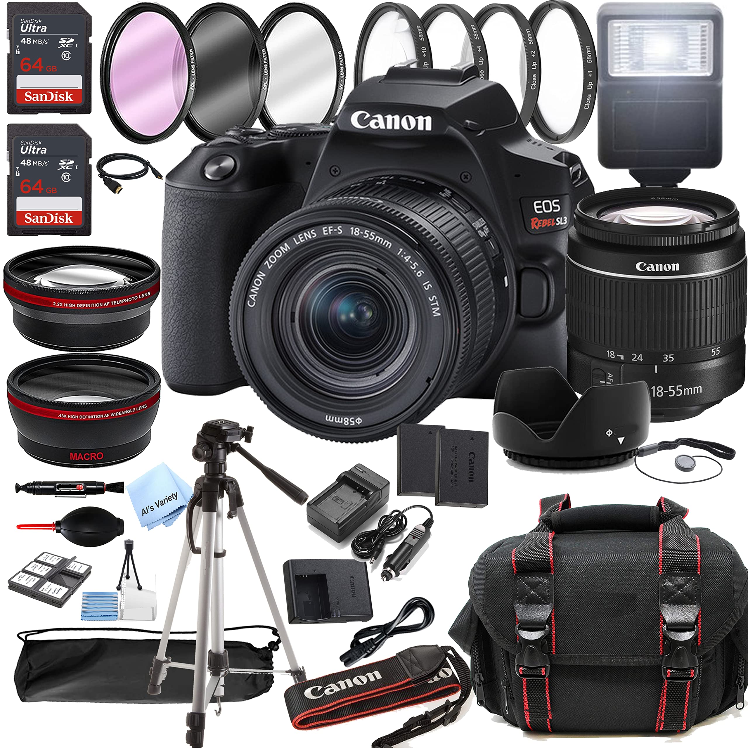 Canon EOS Rebel SL3 DSLR Camera with EF-S 18-55mm Lens Kit | 128GB Memory Card + Protective Case + Tripod + 36pc Filter Set | Perfect for Travel Photography, Vlogging & Beginner Photographers