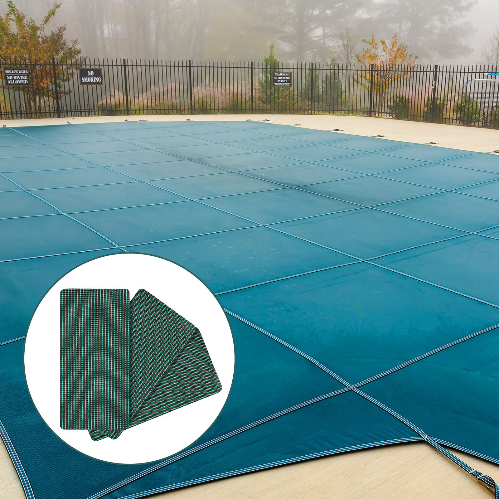 Honoson Pool Safety Cover Patch Kit - 4 x 8 Inch Green Mesh Self-Adhesive Repair Kit for Swimming Pool Covers - Fix Tears & Holes for Winter Protection