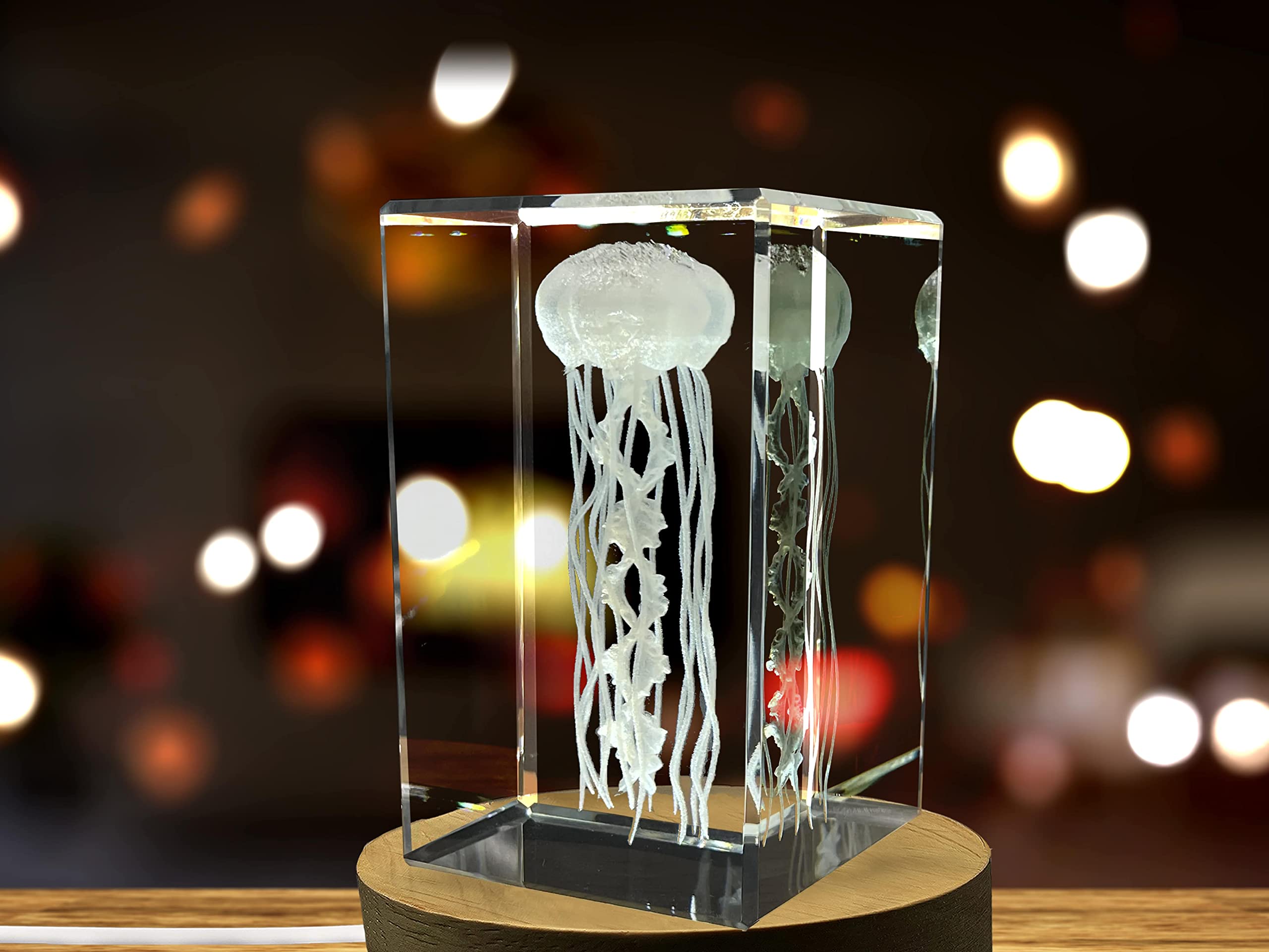 3D Engraved Jellyfish Crystal Decor - Large Handcrafted Glass Artwork for Home, Office & Gift | Unique Ocean-Themed Display for Living Room, Desk & Shelf Decorations