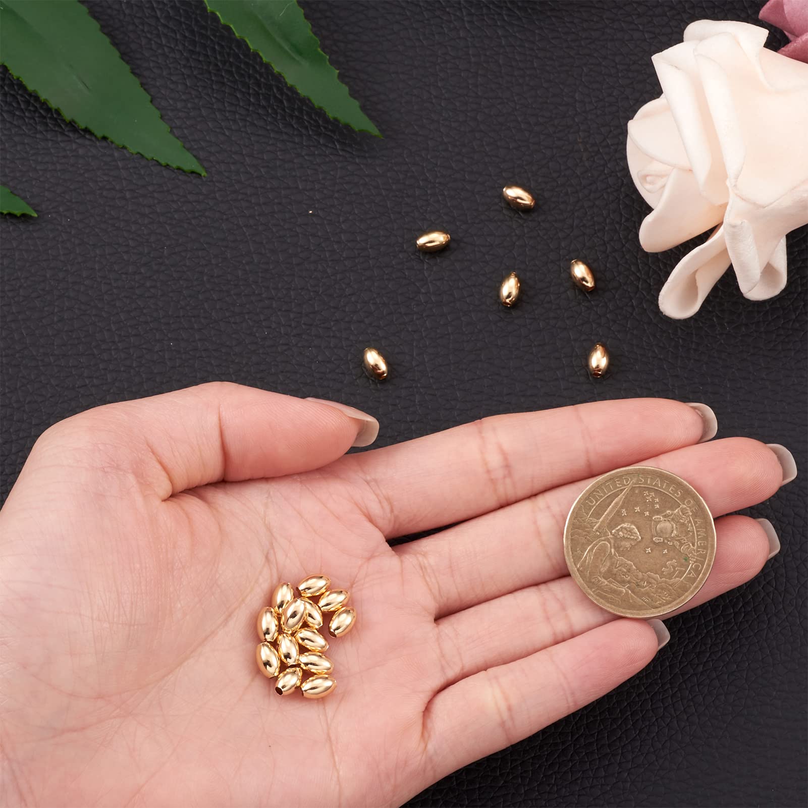 Craftdady 20pcs 18K Gold Plated Oval Spacer Beads 6x4mm - Smooth Metal Tiny Rice Loose Beads for Jewelry Making DIY (1mm Hole) - Perfect for Bracelets, Necklaces & Earrings