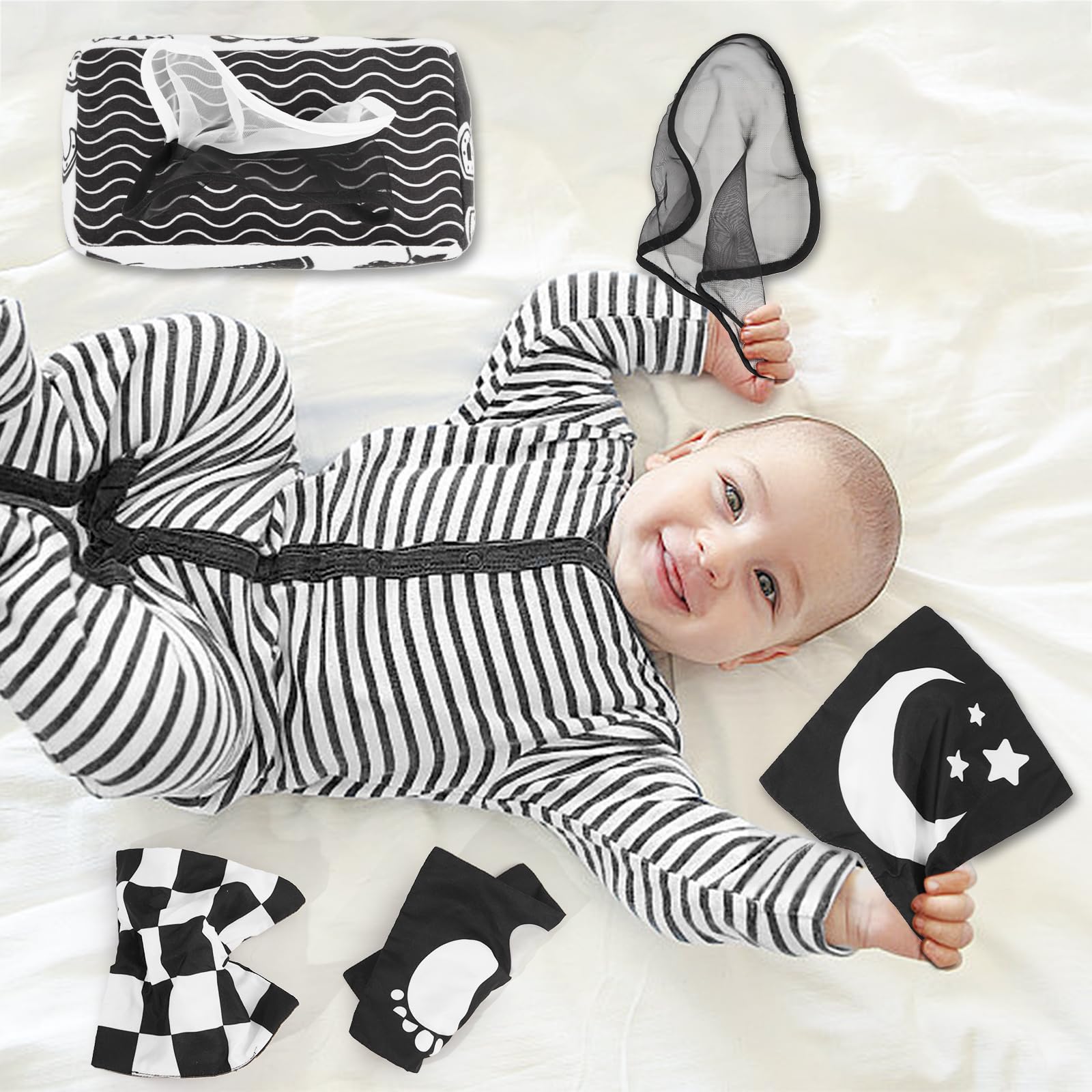High Contrast Black and White Baby Tissue Box Toy - Montessori Sensory Toy for Newborns 0-3 Months - Stimulating Visual Development for Infants - Perfect for Tummy Time & Early Learning Play