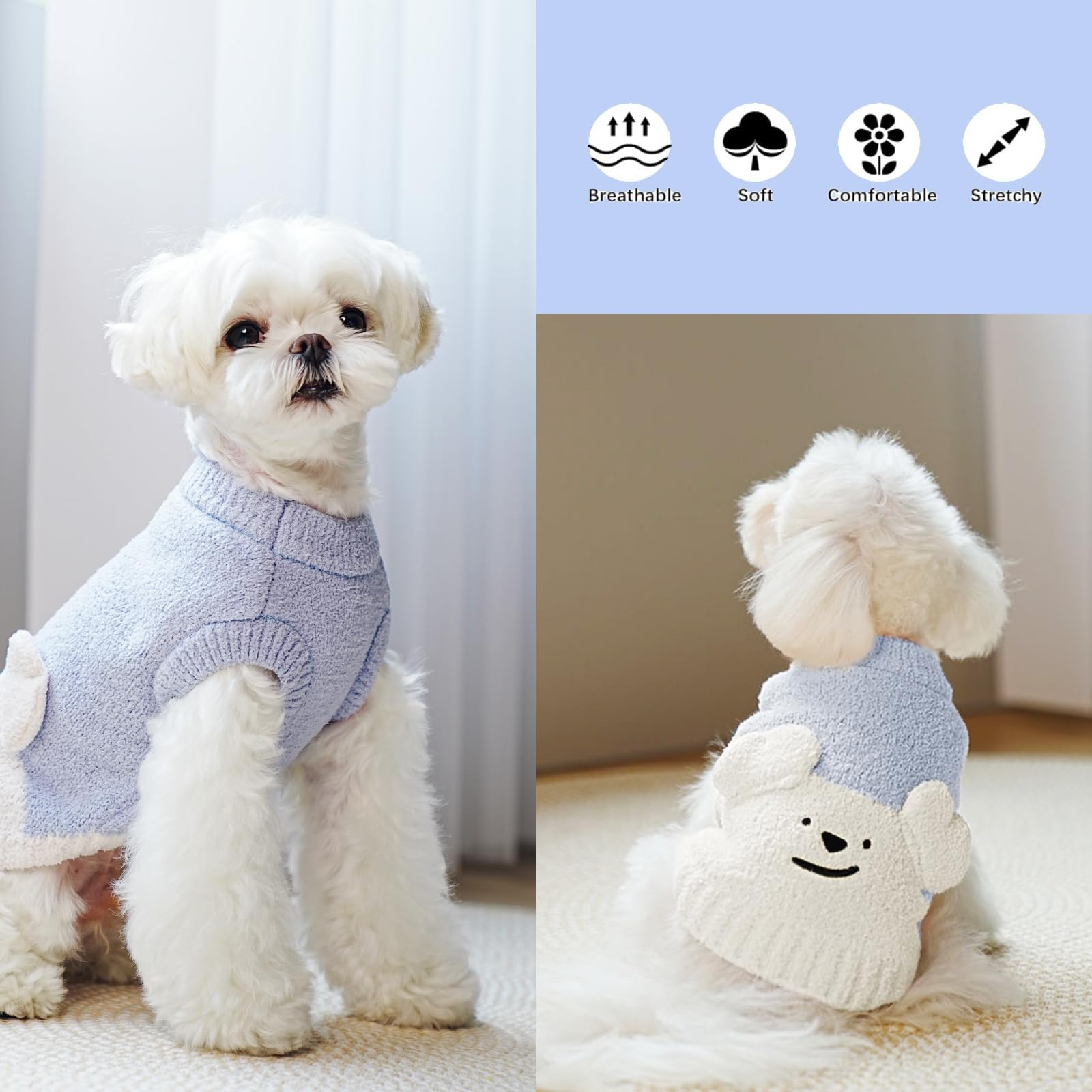 Warm Fleece Dog Sweaters for Small & Medium Dogs - Stretchy Thick Pullover Sweater for Puppies (Sky Blue XXL) | Cozy Winter Outfit for Boy & Girl Dogs - Perfect for Cold Weather Walks & Indoor Comfort