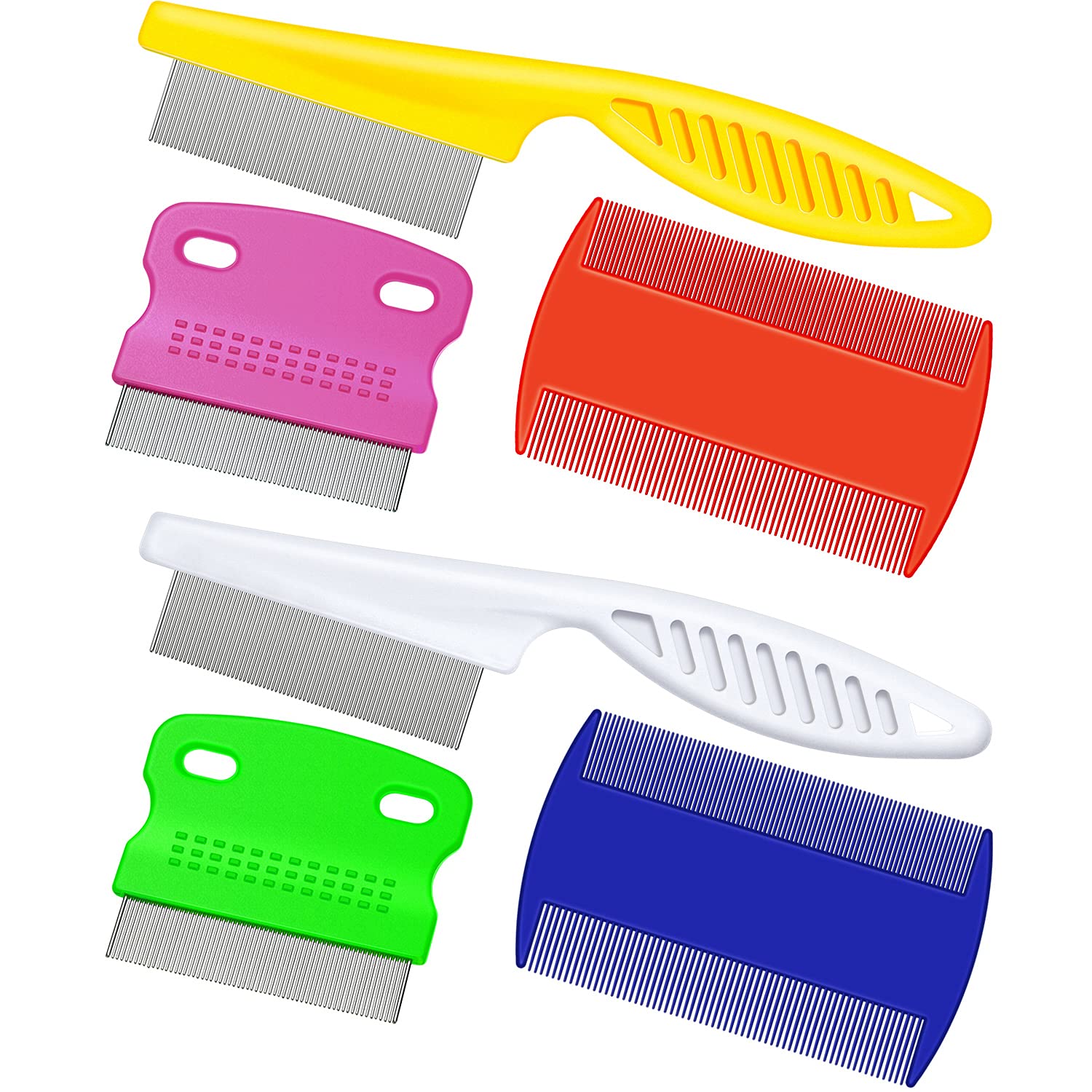 6-Piece Pet Lice Comb Set for Dogs & Cats - Flea Comb, Tear Stain Remover, Dandruff & Nit Comb (6 Colors) - Perfect for Grooming, Flea Removal & Stain Cleaning at Home