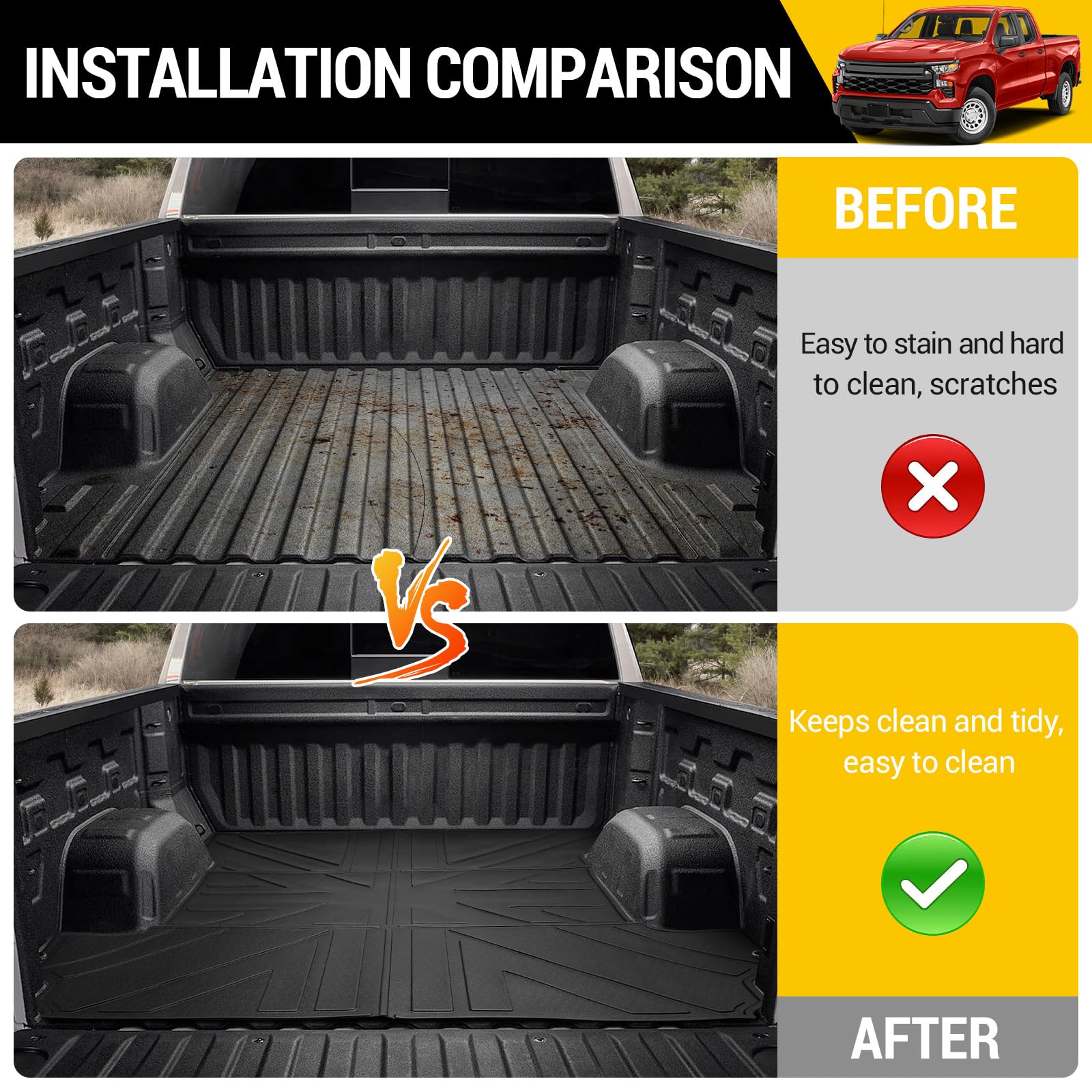 Heavy Duty Truck Bed Mat for 2019-2025 Chevy Silverado & GMC Sierra 1500 5.8FT Crew Cab Short Bed | All-Weather Anti-Slip Bed Liner | Durable Cargo Protection Mat | Perfect for Hauling, Camping & Off-Road Adventures